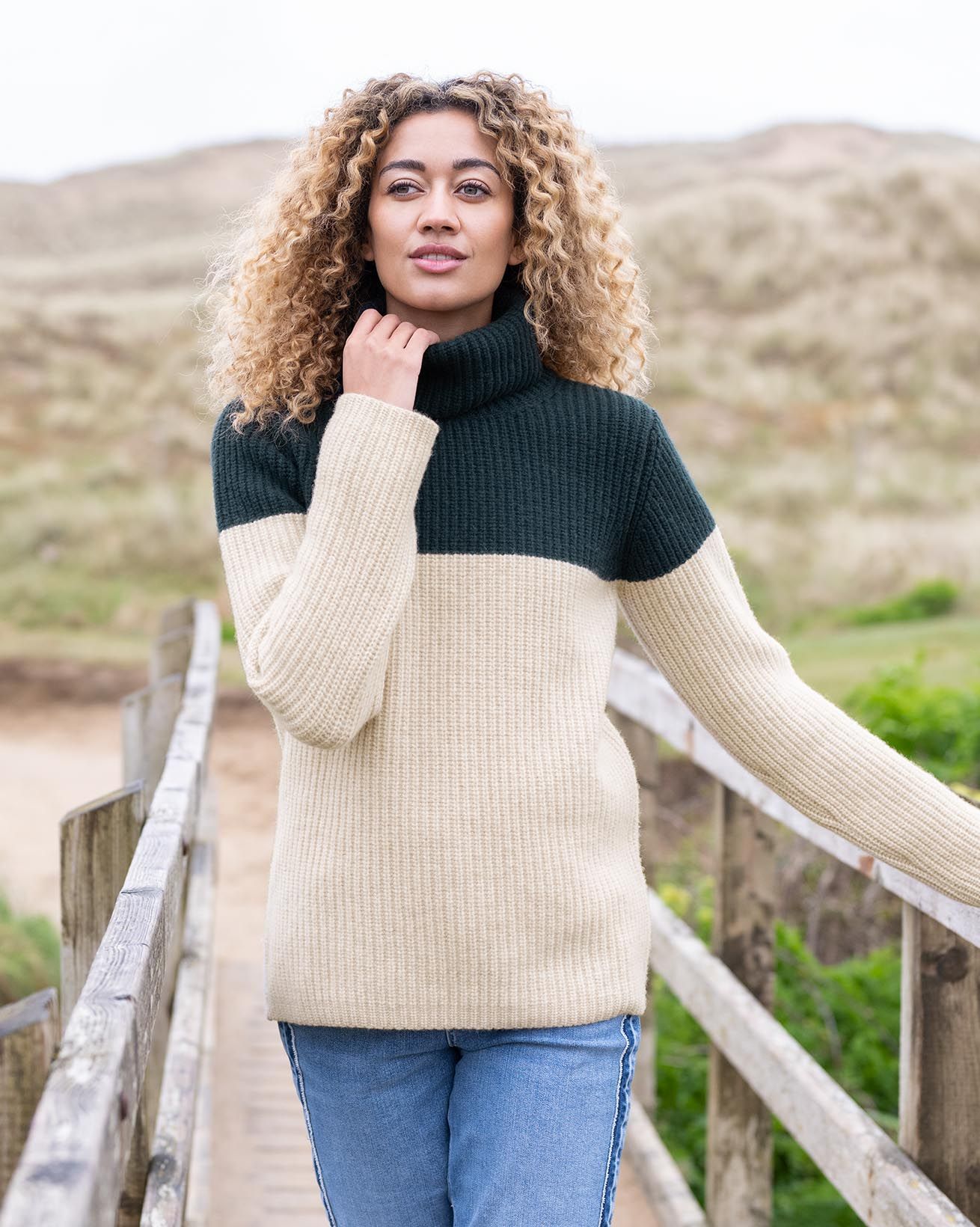 Colourblock Roll Neck Jumper