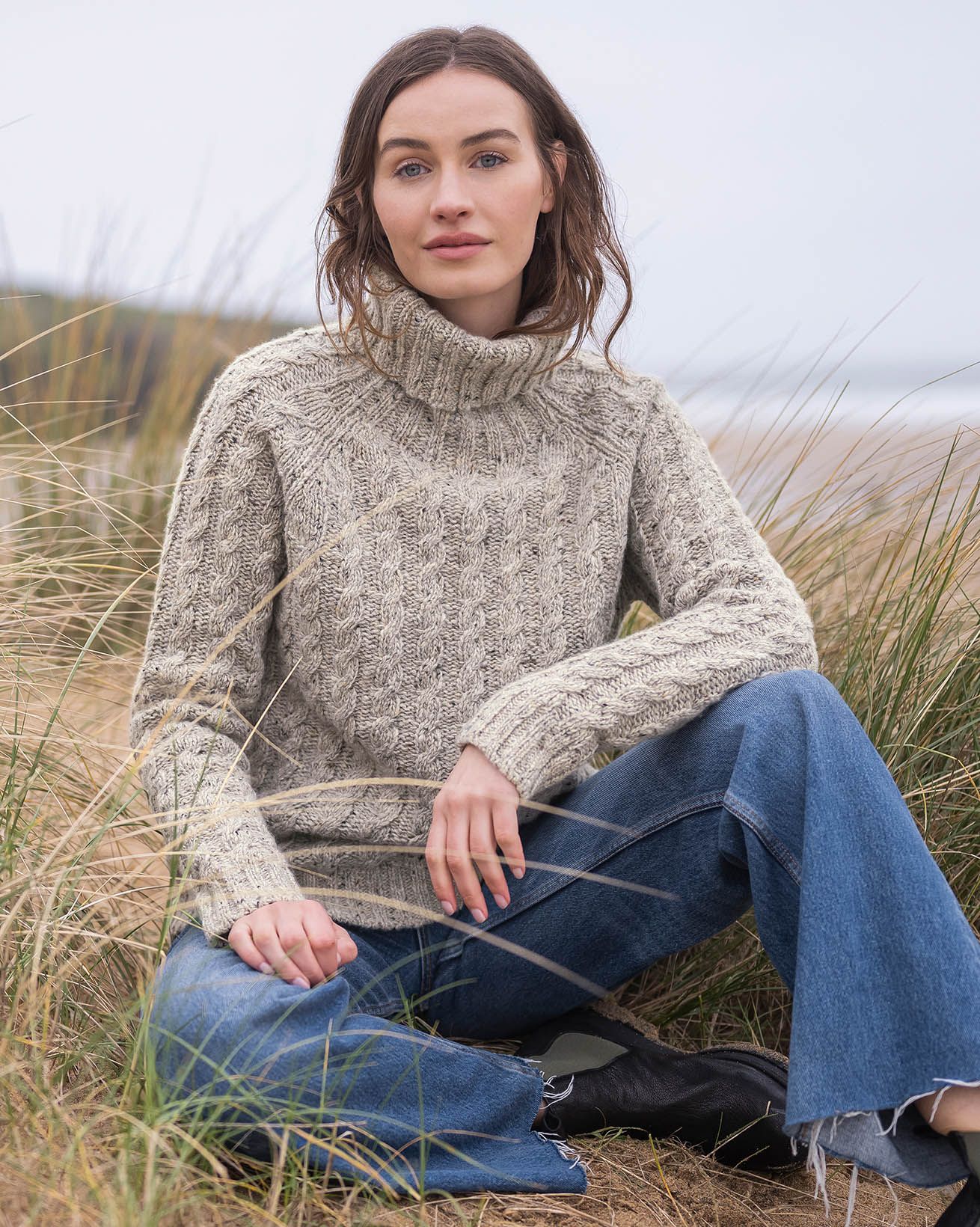 Cable Knit Turtleneck Sweater Chunky Oversized Roll Neck Jumper