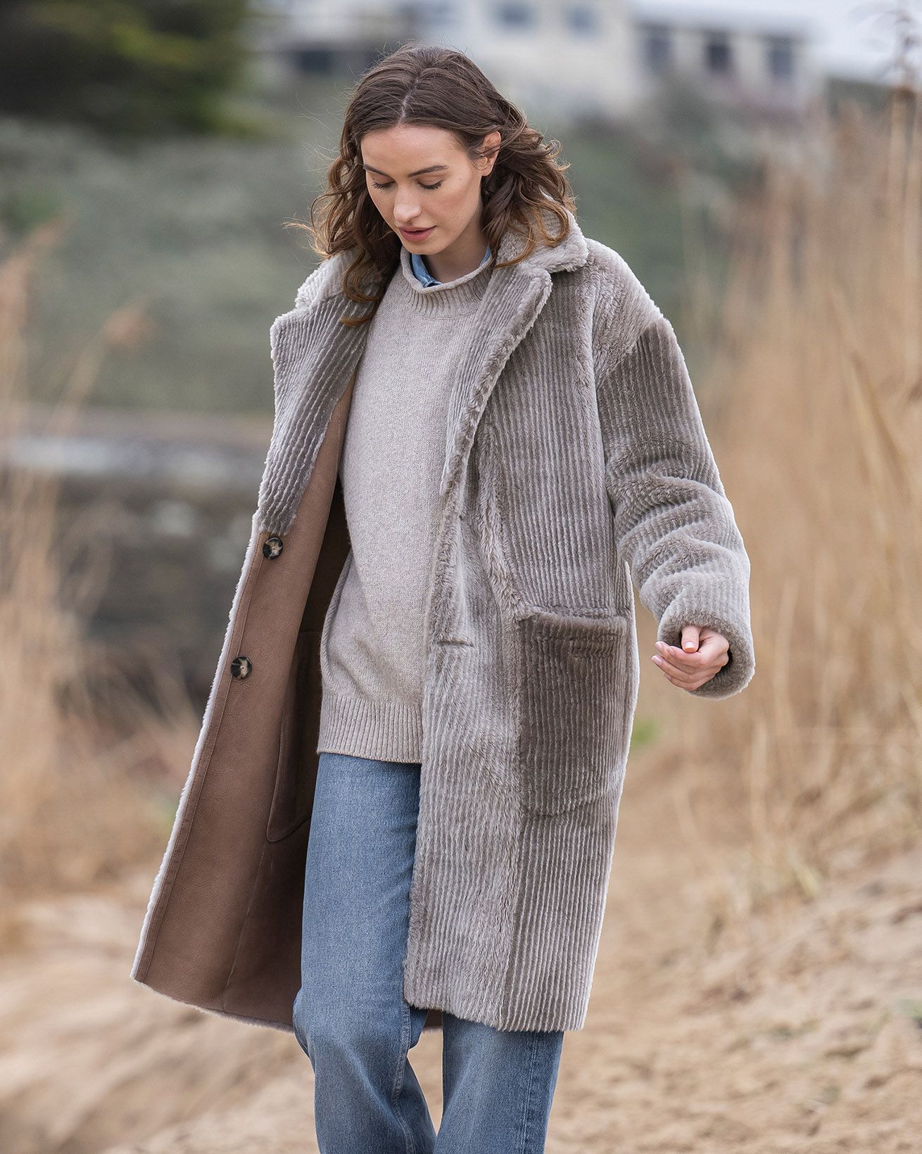 Reversible Corded Shearling Coat