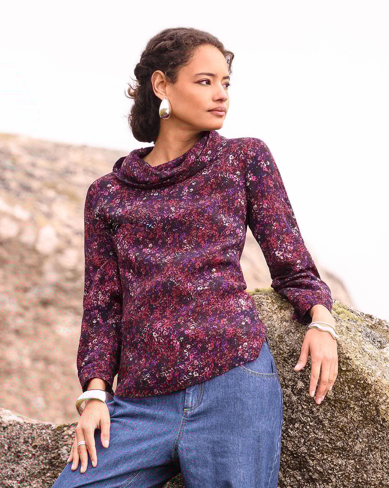 Printed Cowl Neck Top