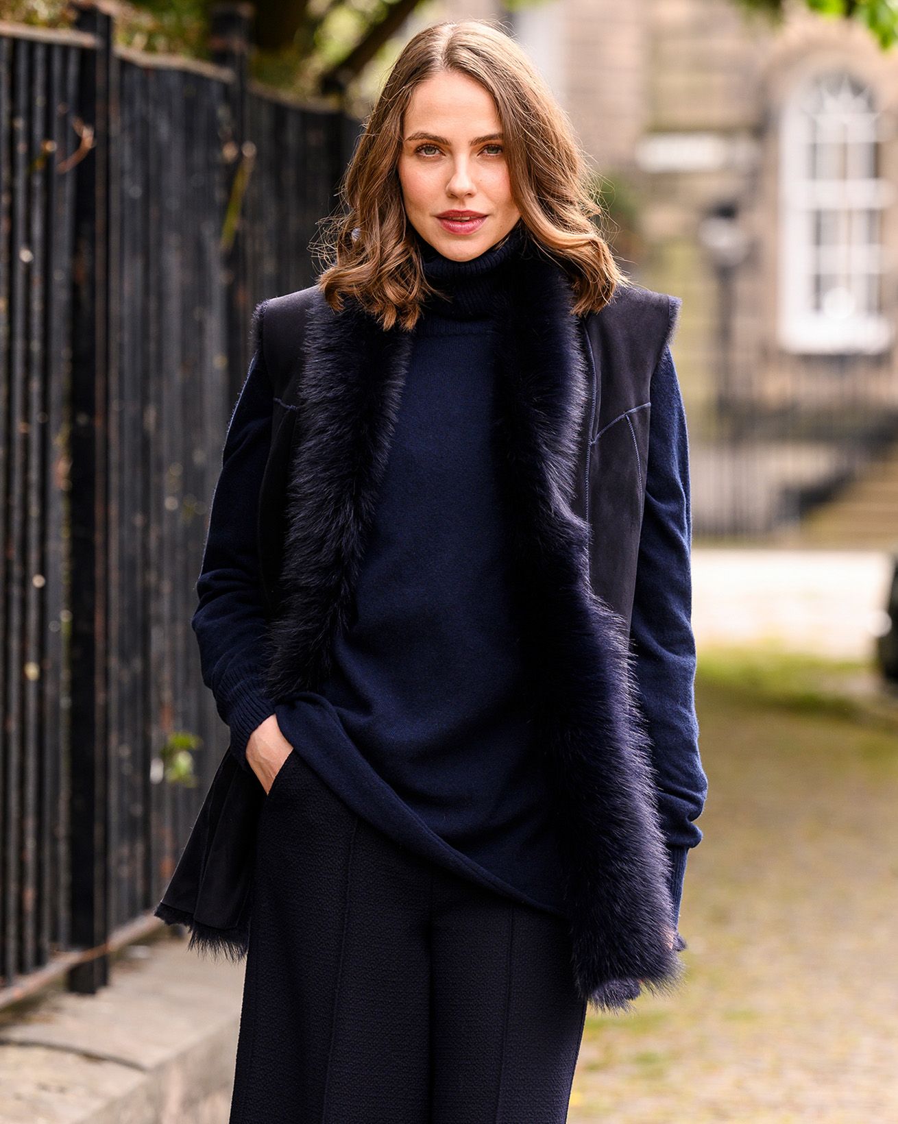 Gilet Long Shearling Vest Fabiana Filippi Gray Coat Designer