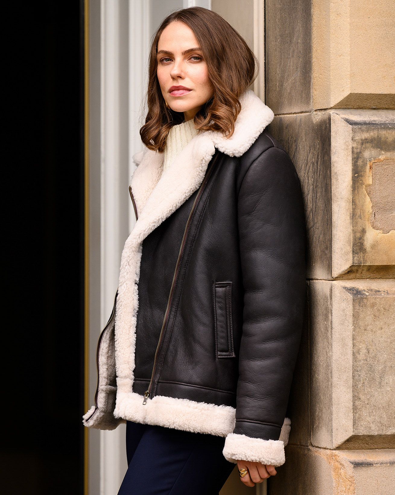 Super Weiche Schafshaut Lässige Leder Racer Biker Herrenjacke