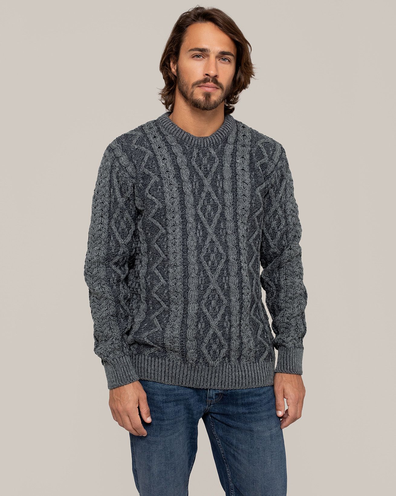 Men's Plated Cable Crew Neck Sweater, image size:1310x1642
