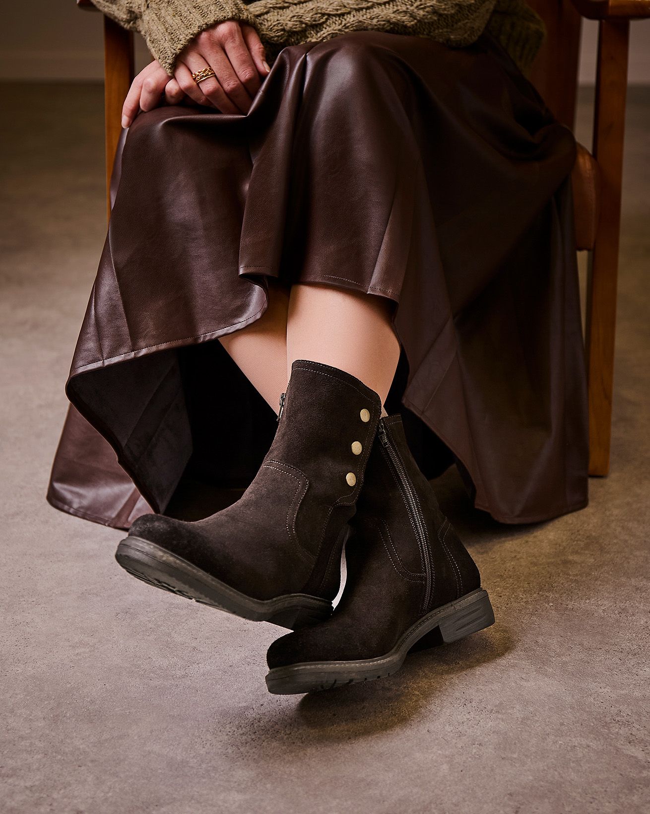 Popper Suede Ankle Boots