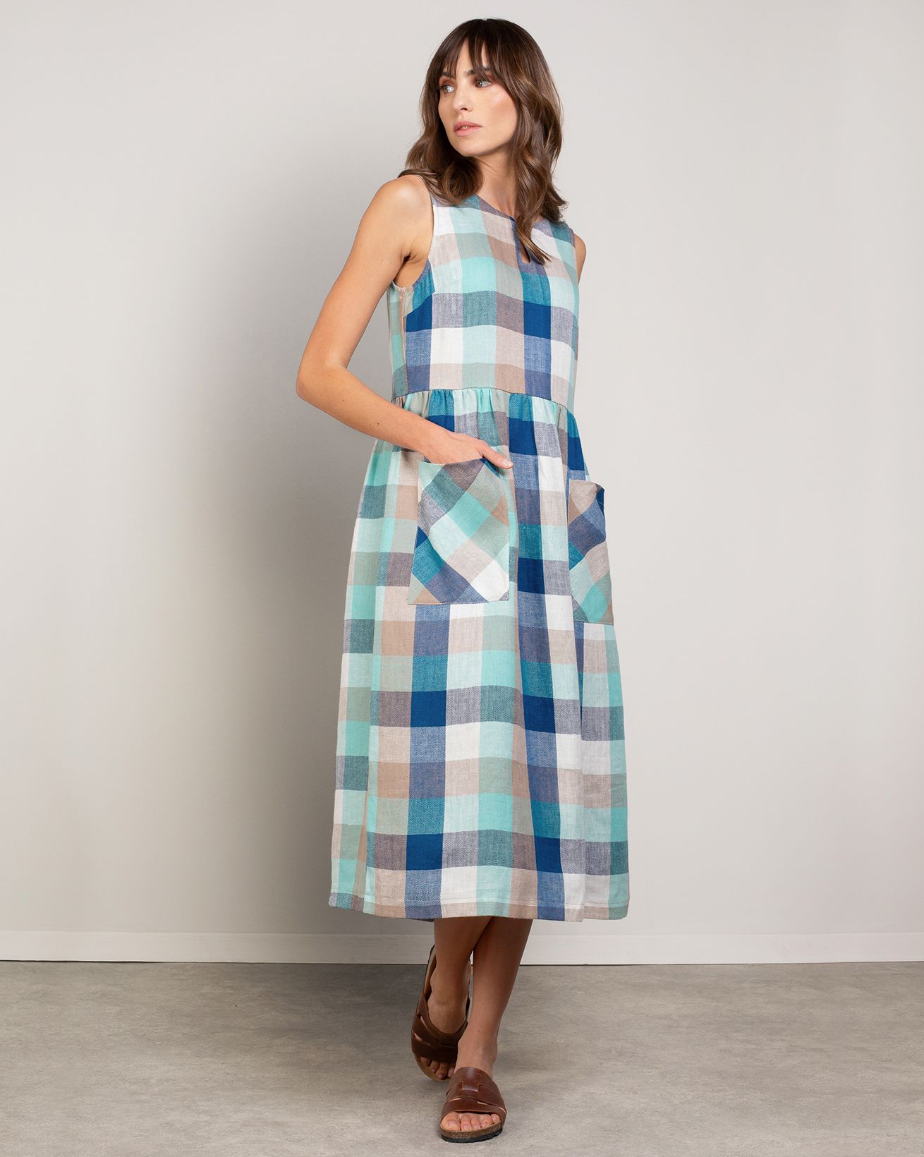 Pure Linen Button Detail Midi Dress