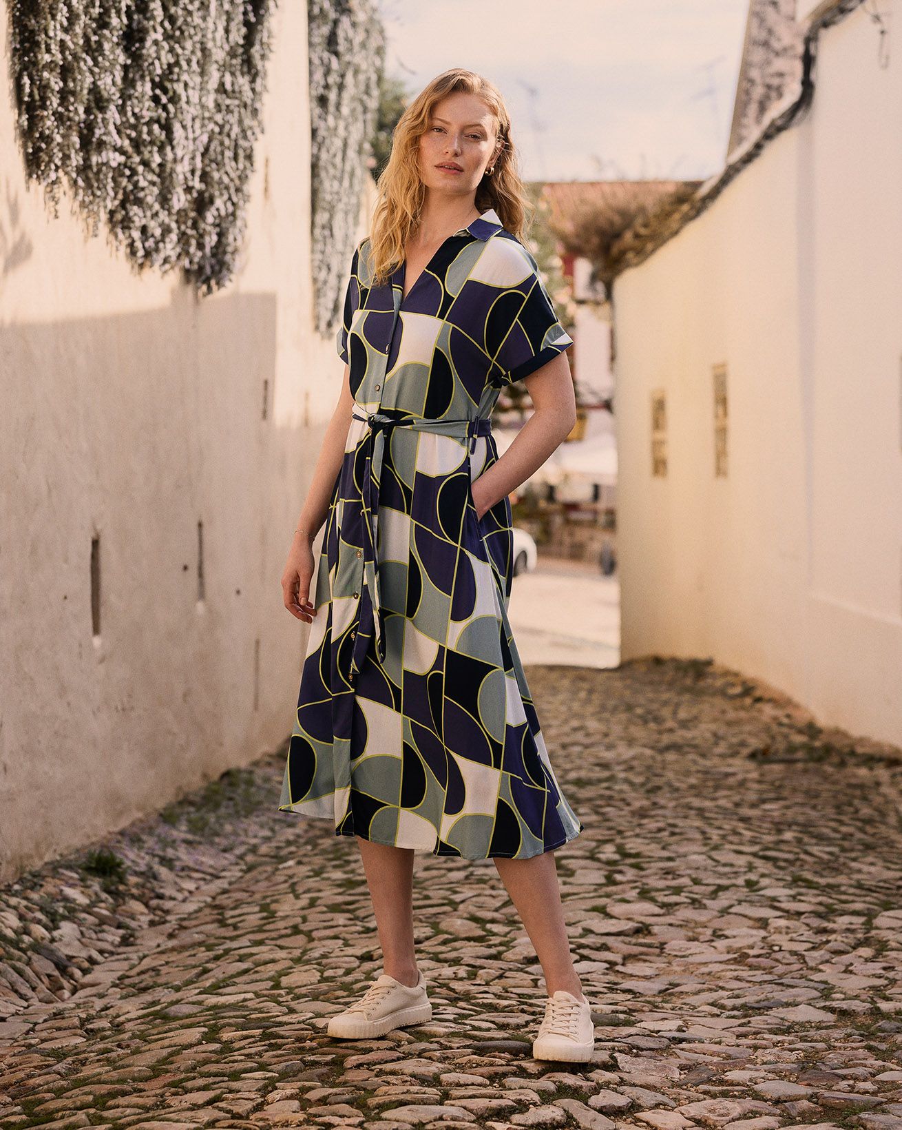 knee length dresses for ladies Summer White Button Front Midi Shirt Dress 3607 – Xiaolizi main image 1