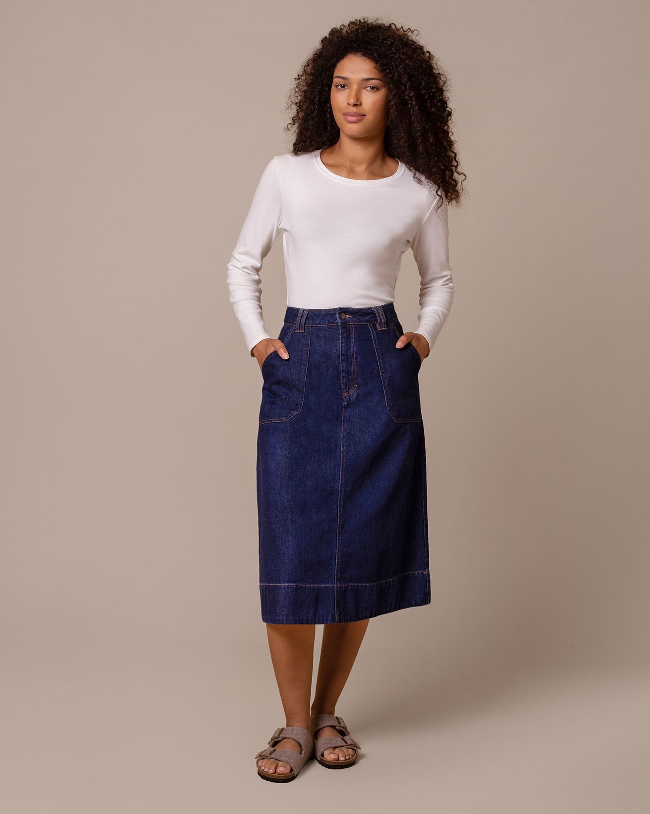 Denim A Line Midi Skirt