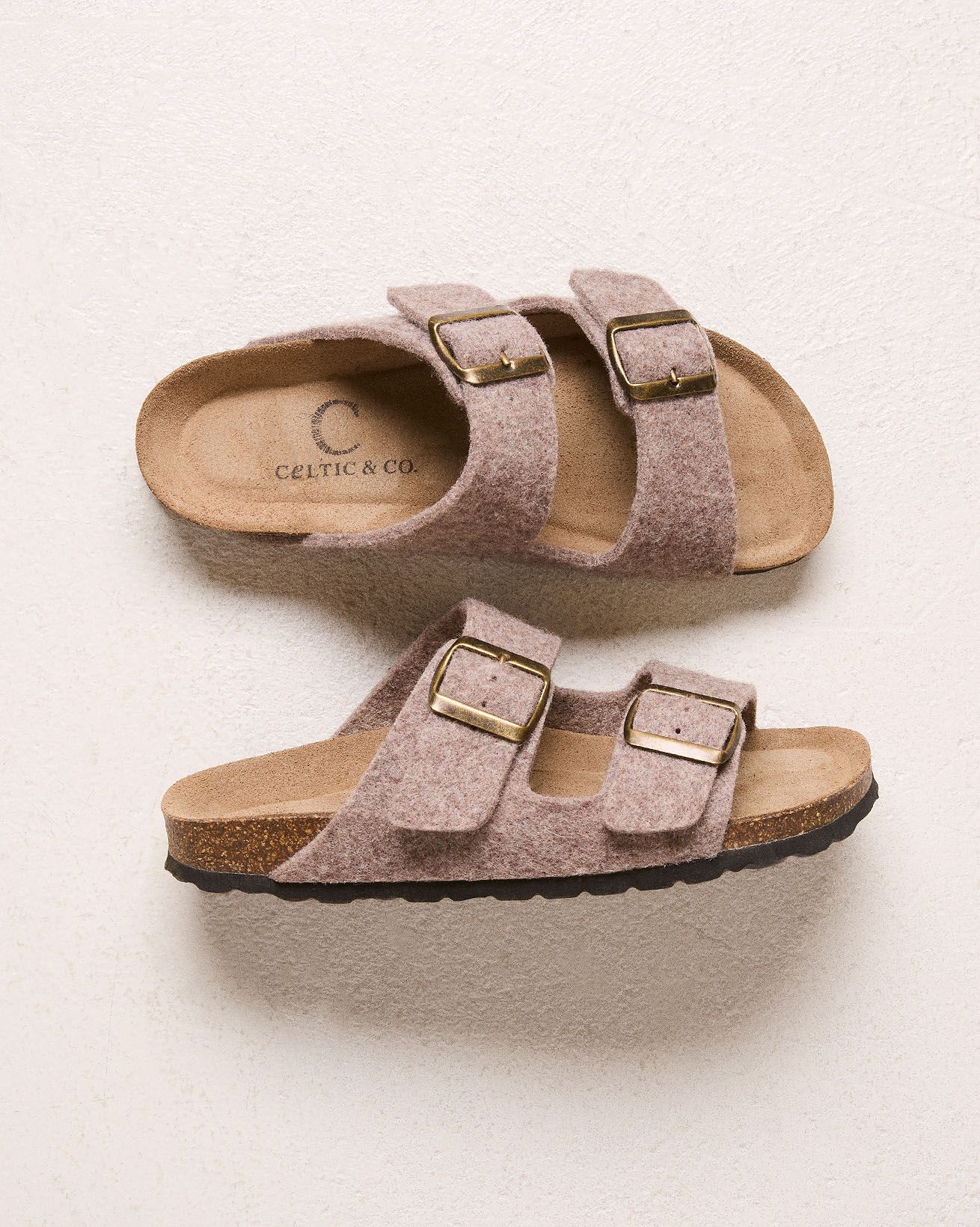 Double Buckle Fur Strap Slides Beige Double Buckle Footbed