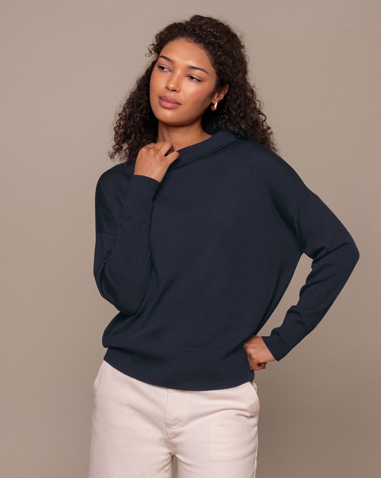 Merino Collared Boat Neck Sweater