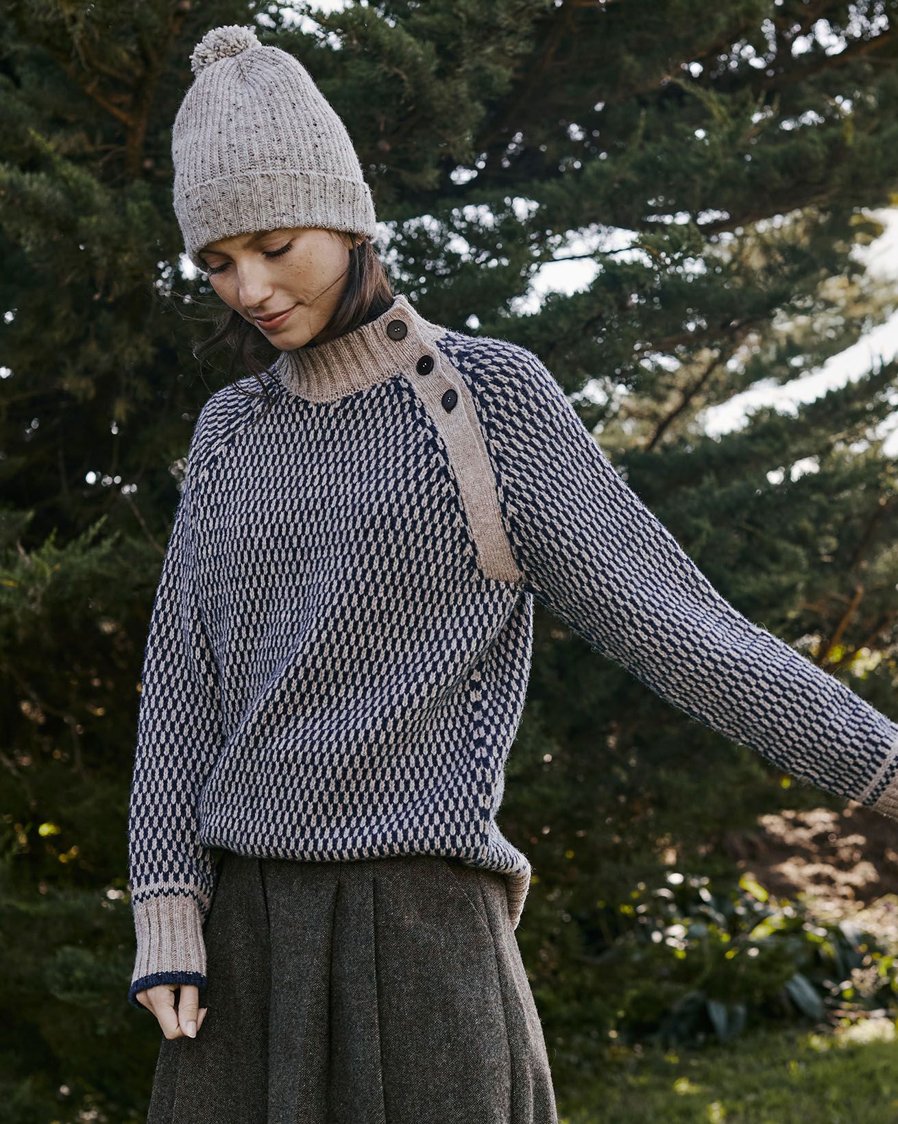 Birdseye Button Neck Sweater