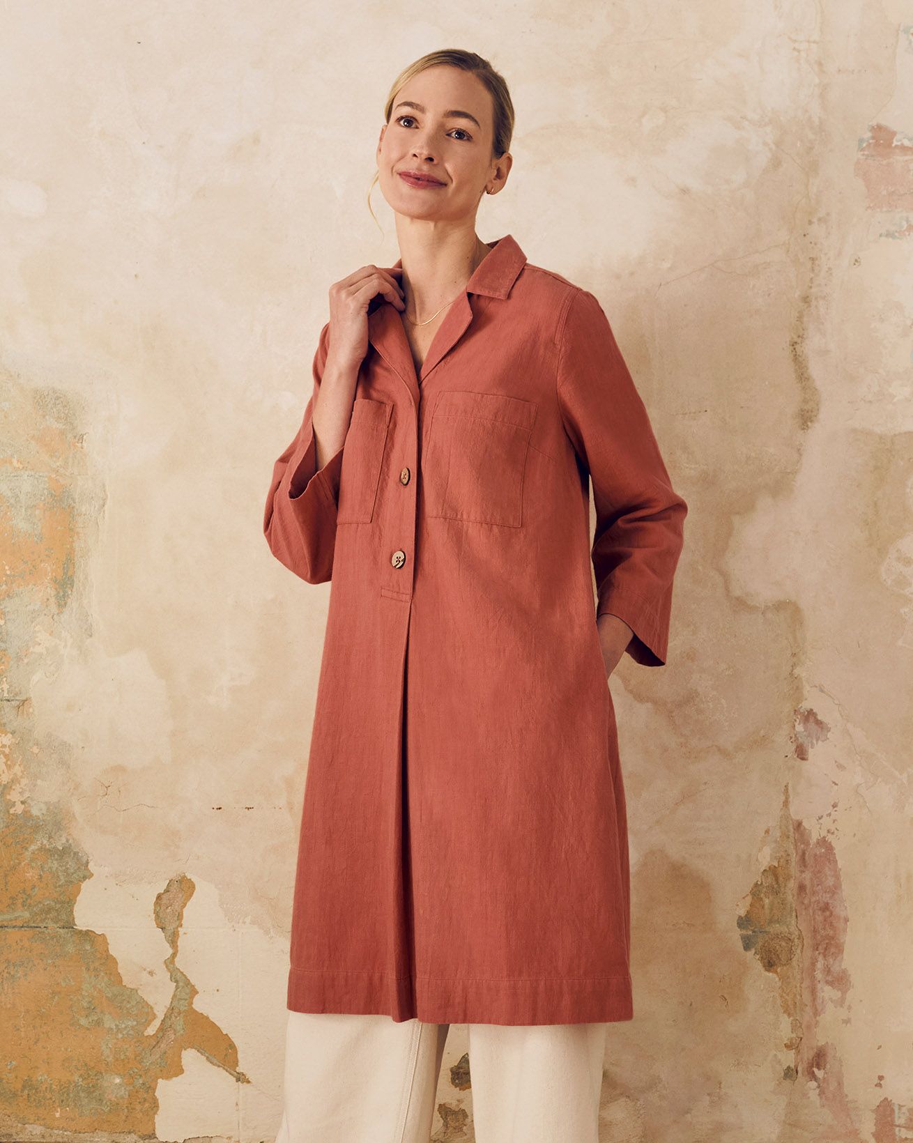 Celtic & Co. Women's Placket Detail Knee Length Dress - Redwood - Ladies size 8