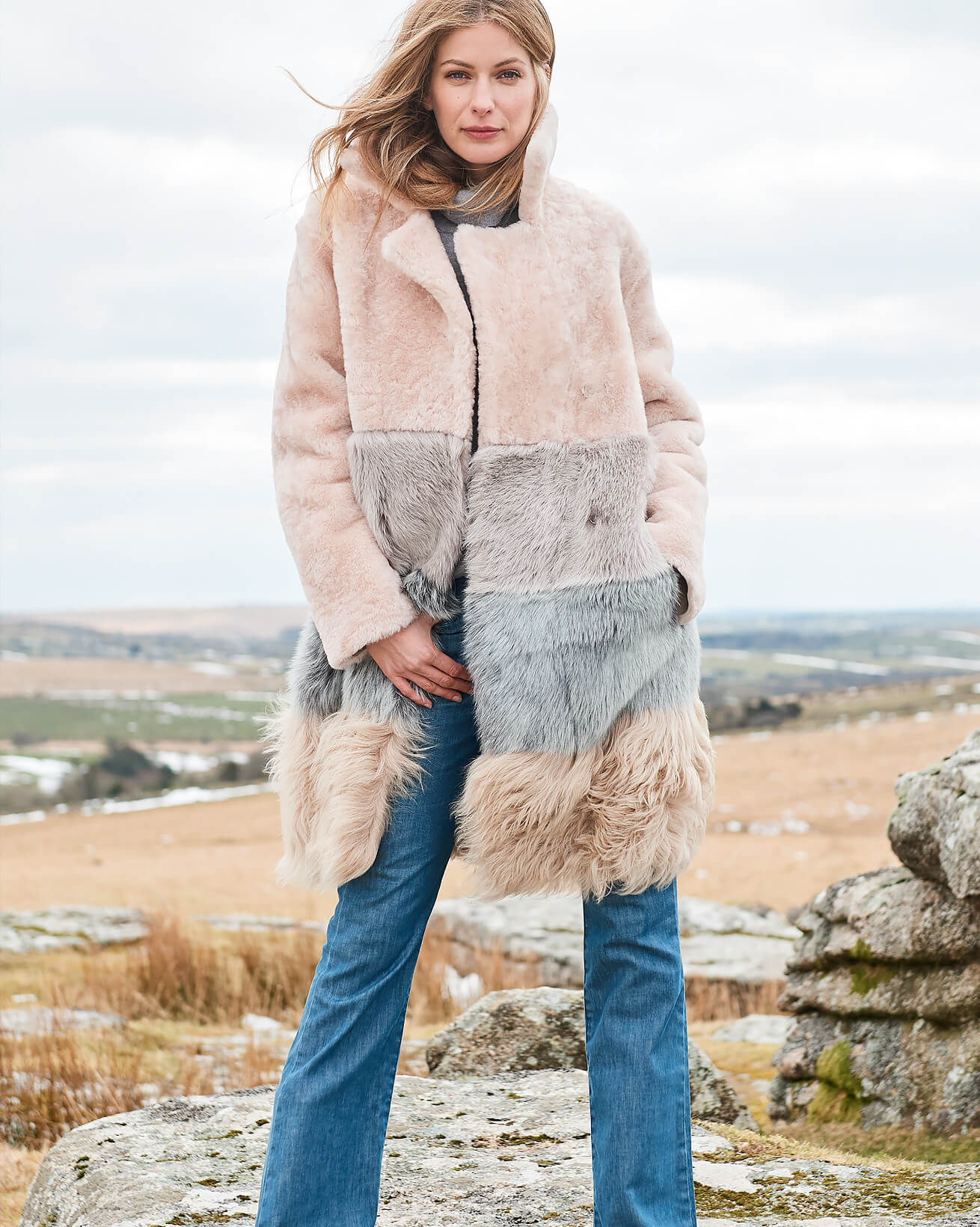 Sheepskin Colourblock Coat