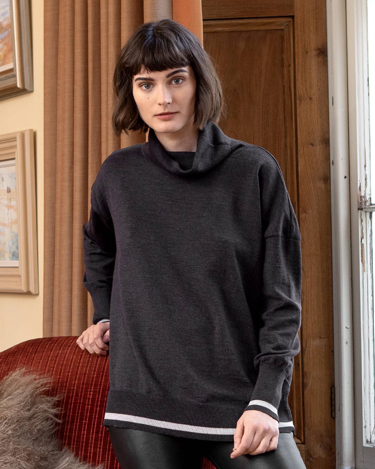 Slouchy Fine Knit Merino Roll Neck Jumper