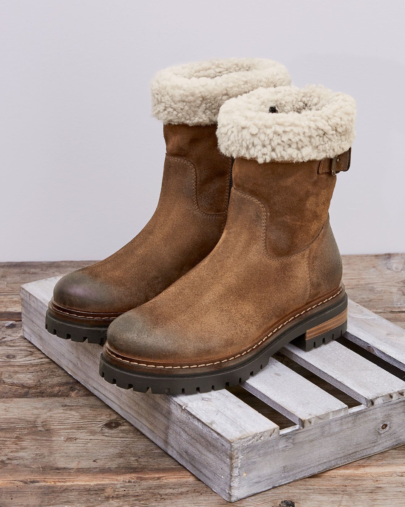 Shearling Cuff Ankle Boot