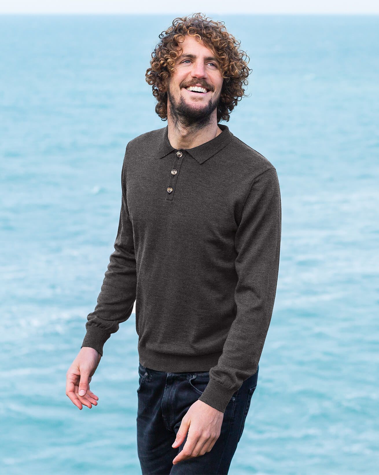 Men's Fine Knit Polo Sweater