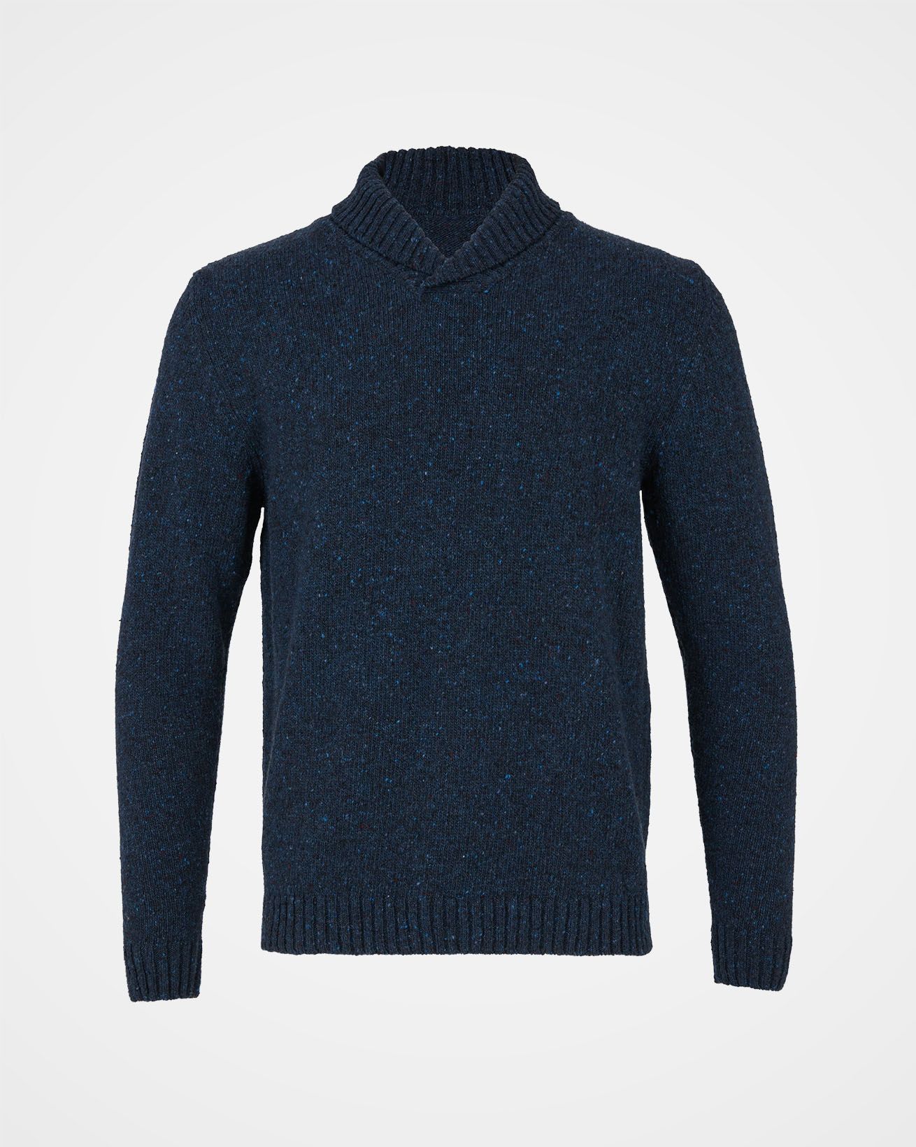 Mens Donegal Shawl Collar Jumper / Navy / M