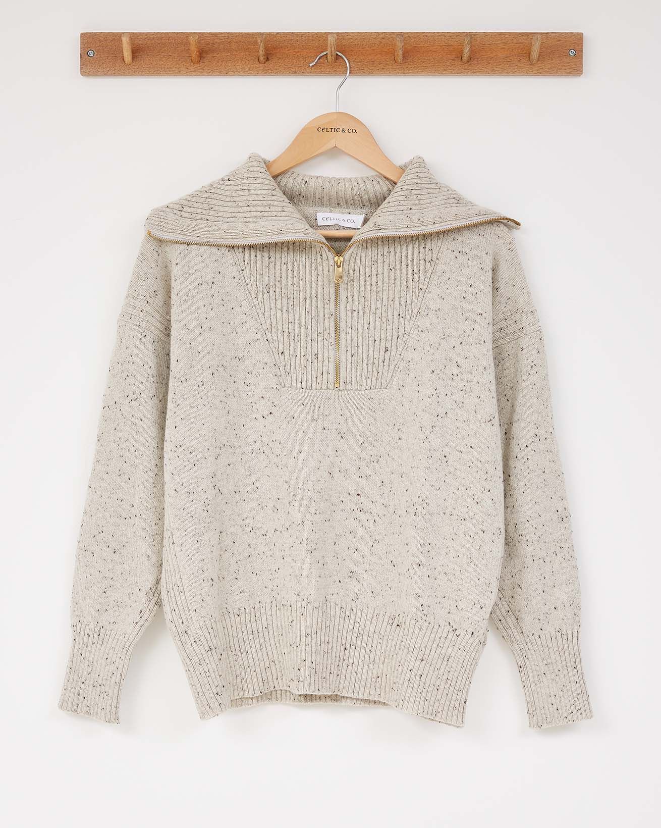 Donegal Zip Neck Jumper / Oatmeal Fleck / XS