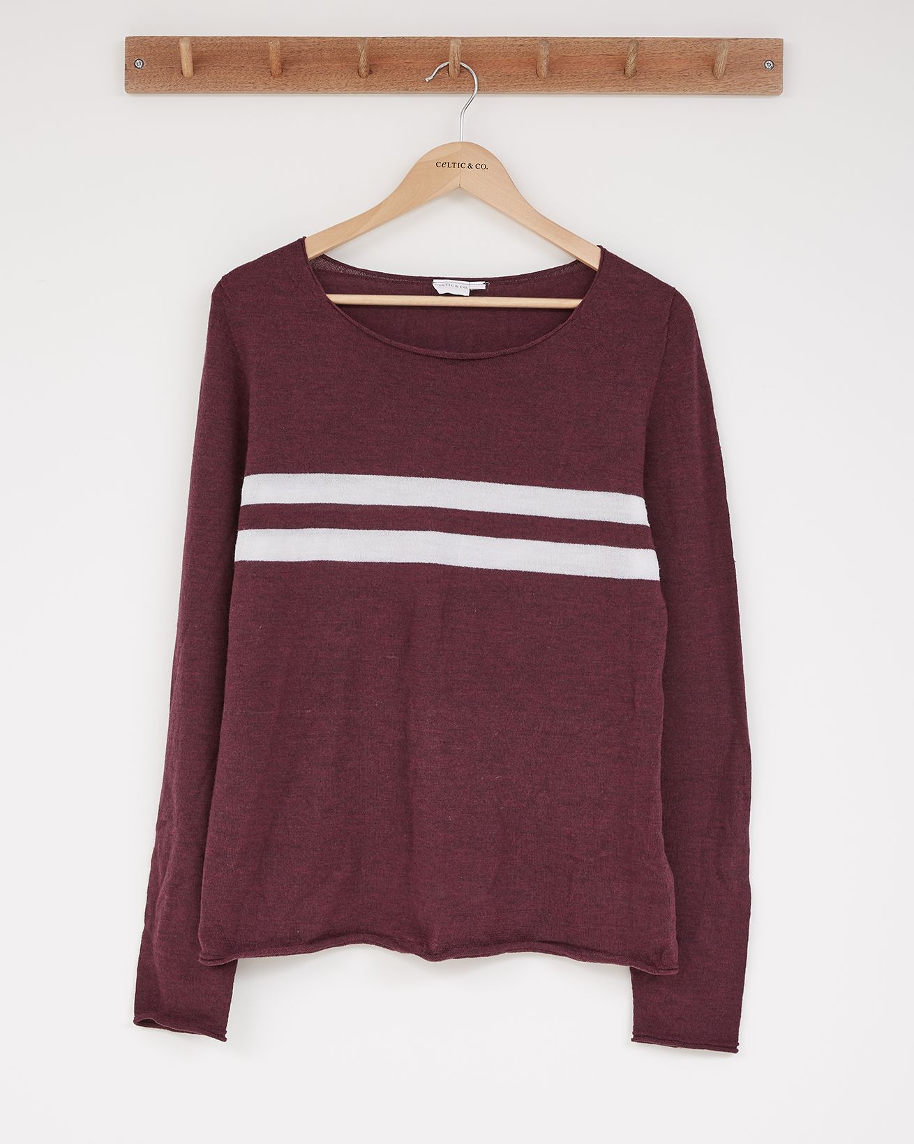 Fine Knit Merino Crew Neck Alpine Stripe / Damson Stipe / M