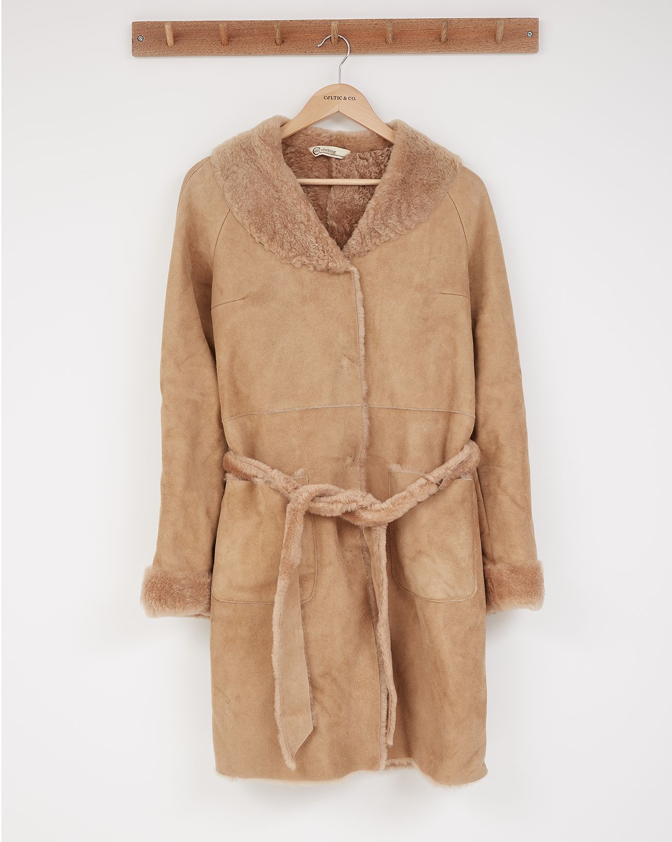 Belted Sheepskin Coat / Whiskey / S