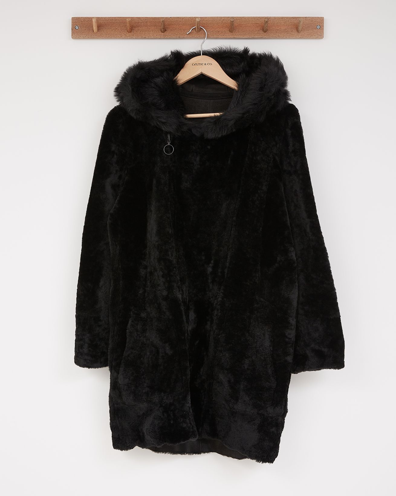 Reversible Hooded Sheepskin Coat / Black / 8