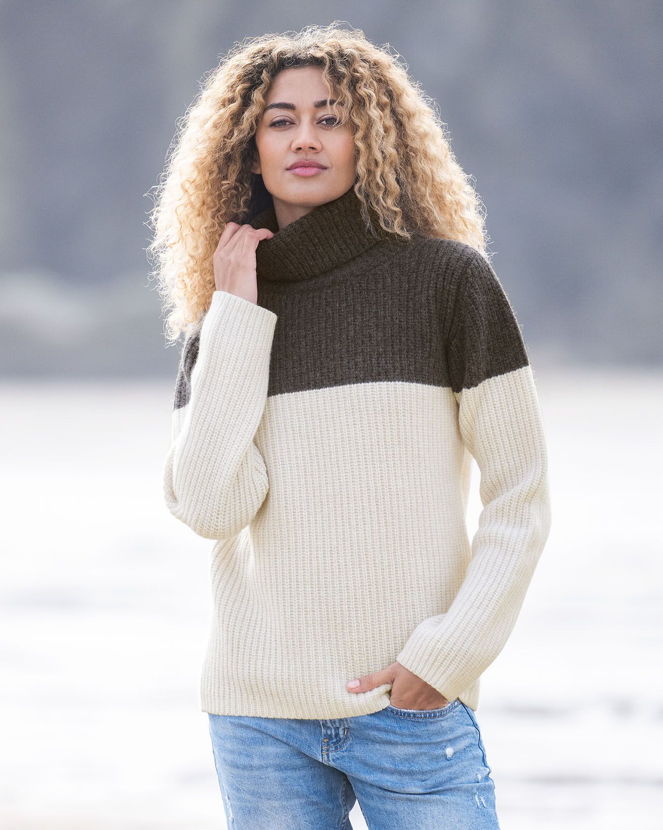 Colourblock Roll Neck Jumper