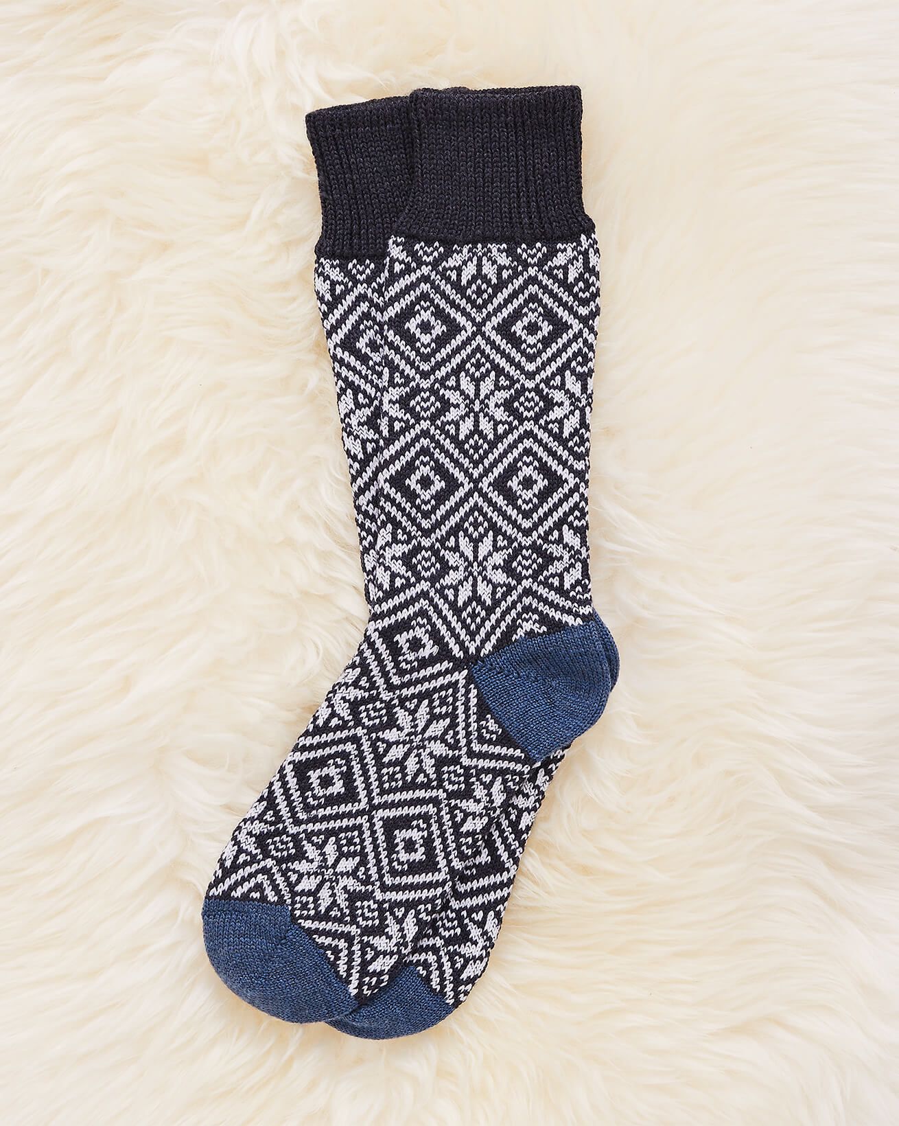Damensocken aus Merinowolle und Baumwolle mit Fair-Isle-Muster