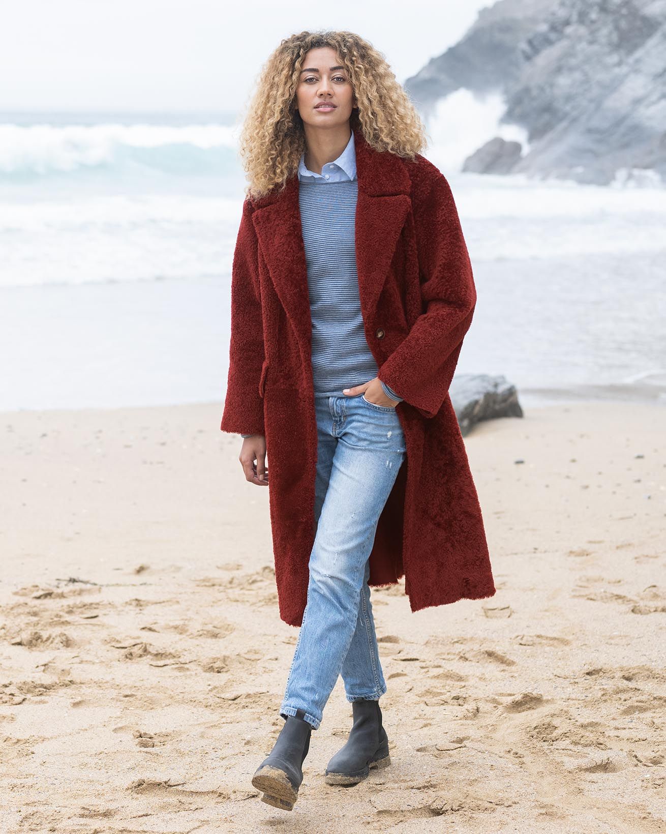 Manteau En Laine Frisée Réversible