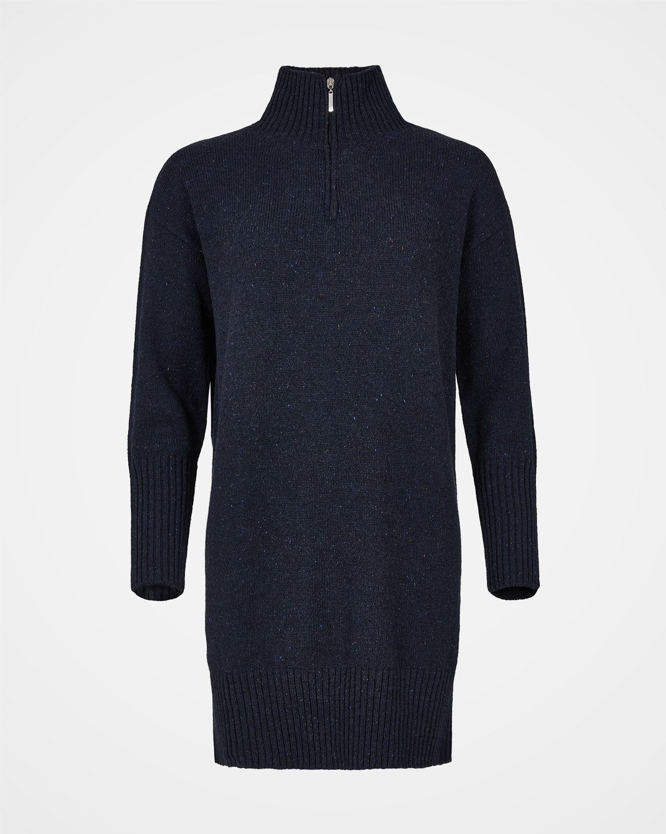 Flecked Zip Neck Dress / Dark Navy / S