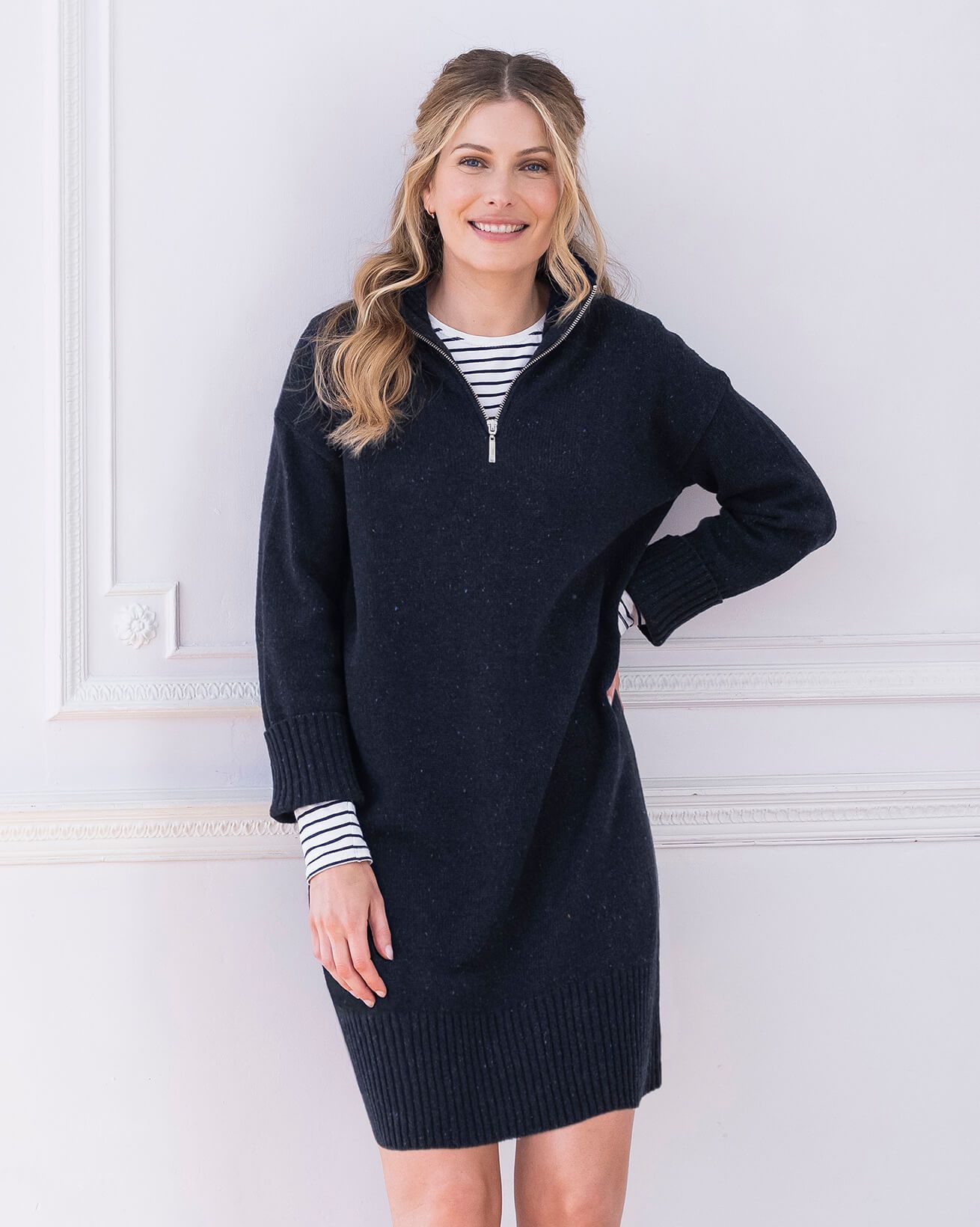 Flecked Zip Neck Dress