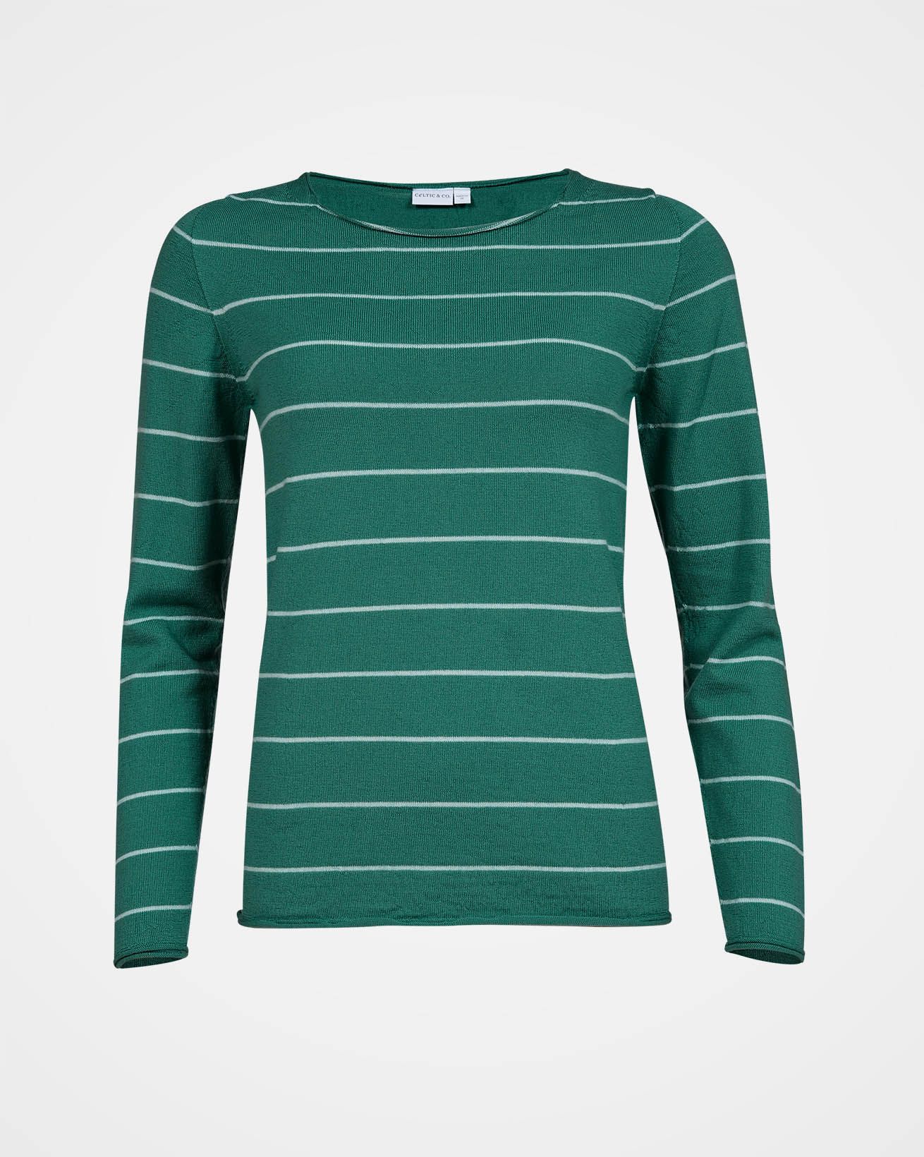 Fine Knit Merino Crew Neck / Pine Stripe / L