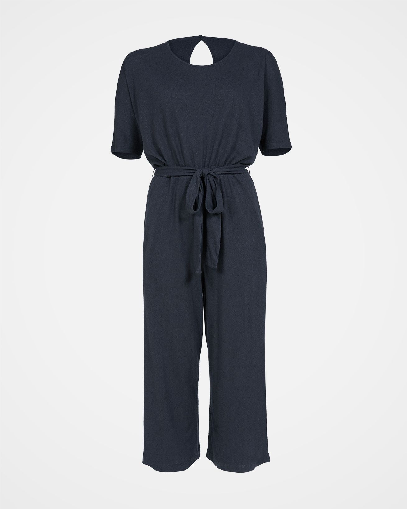 Linen / Organic Cotton Short Sleeve Jumpsuit / Navy / 14