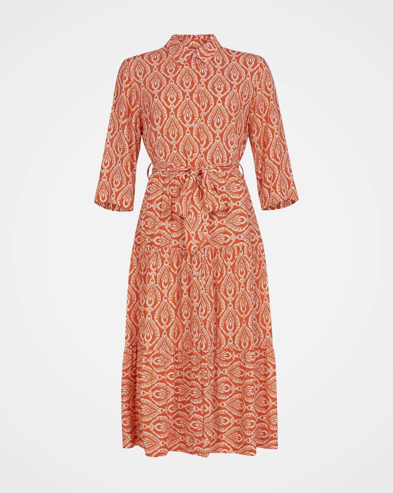 Tiered Midi Shirt Dress / Orange Leaf / 18