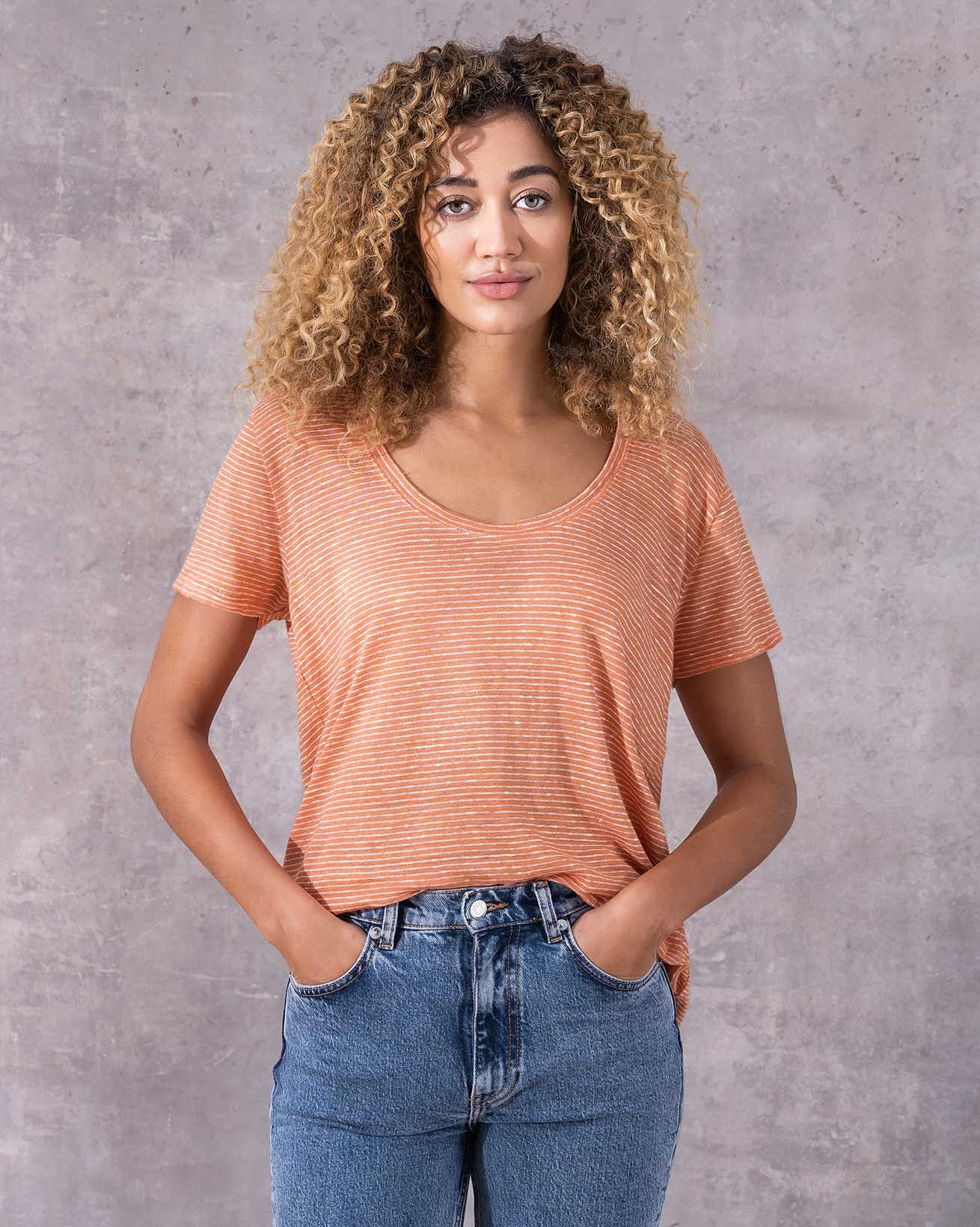 Linen Blend Scoop Neck T-Shirt