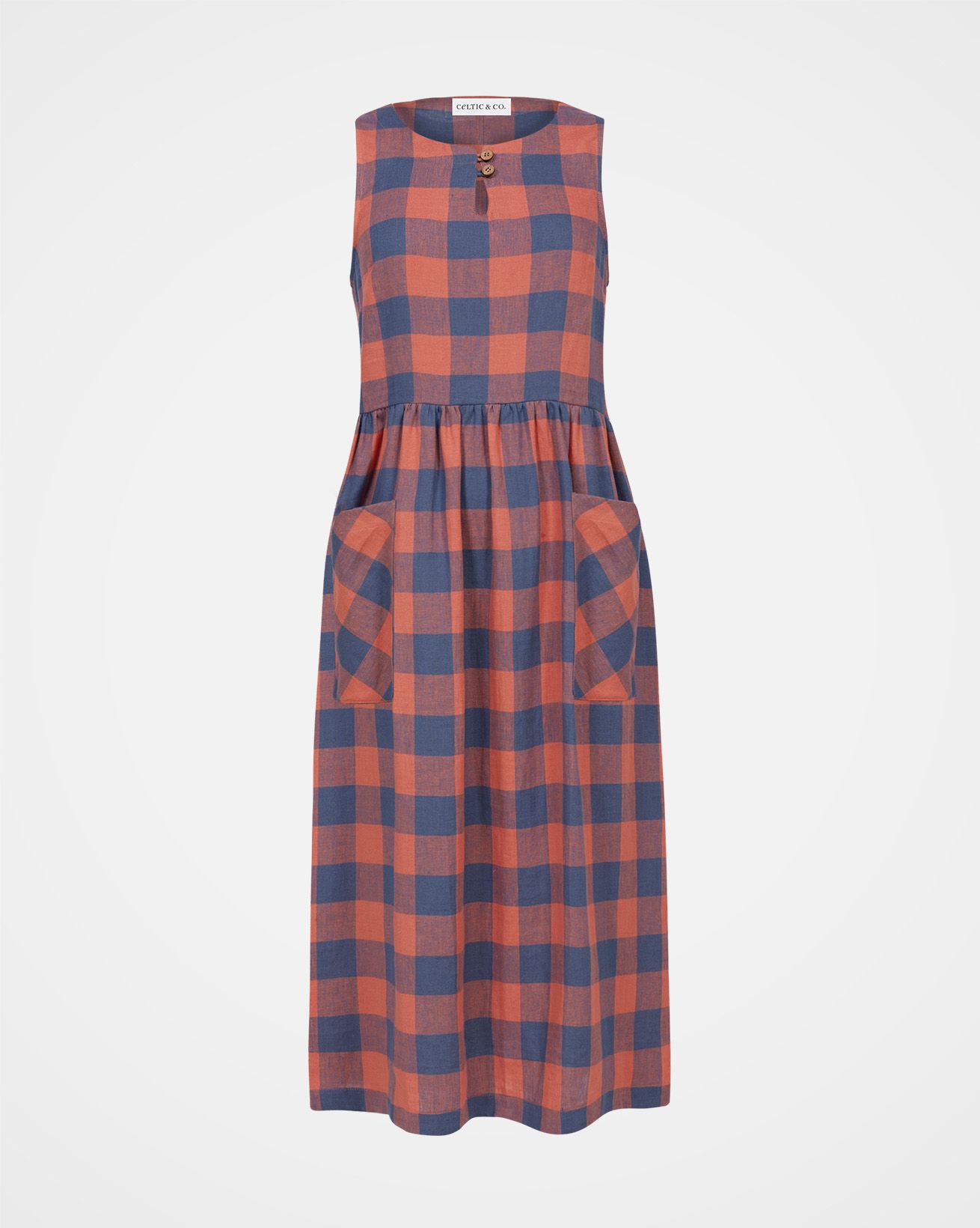 Button Detail Midi Dress / Burnt Orange Check / 18