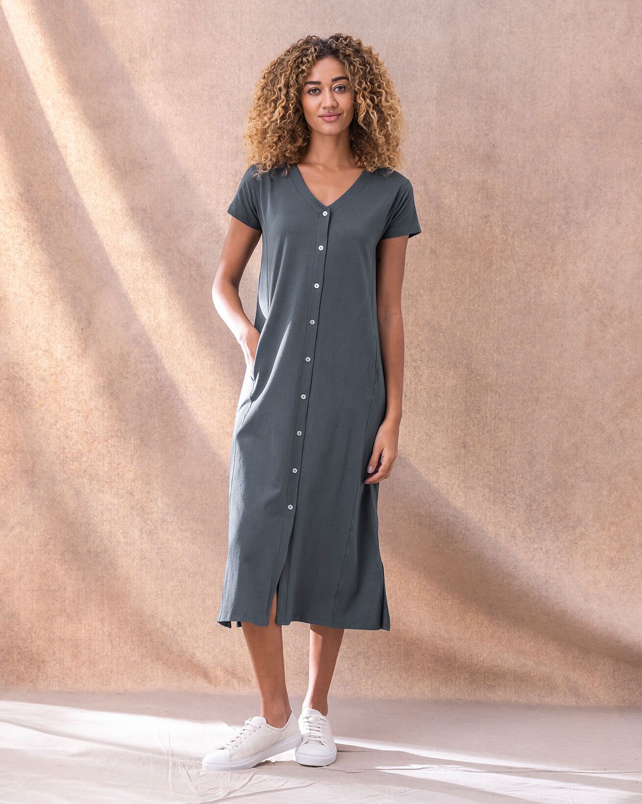 Organic Cotton Button Through Midi Dress
