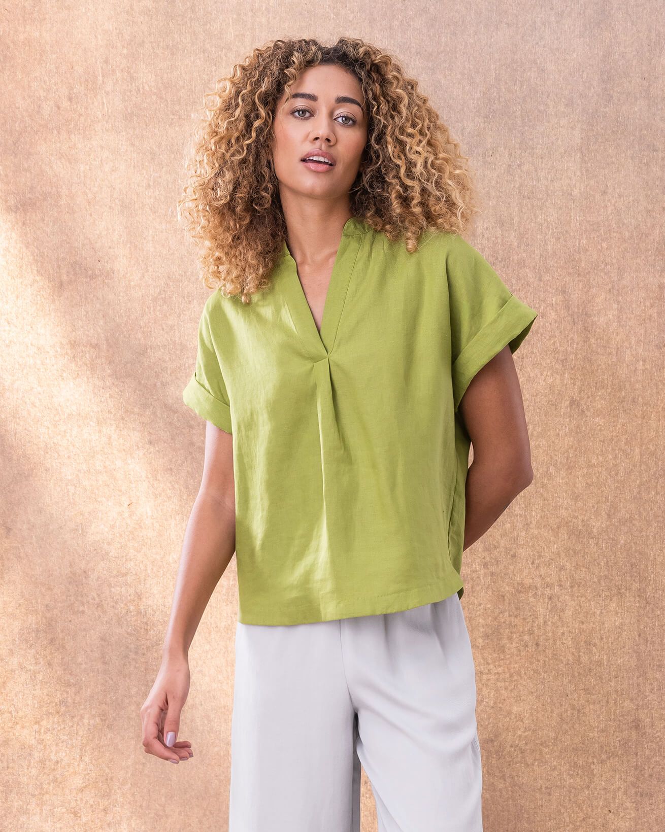 Linen Notch Neck Blouse
