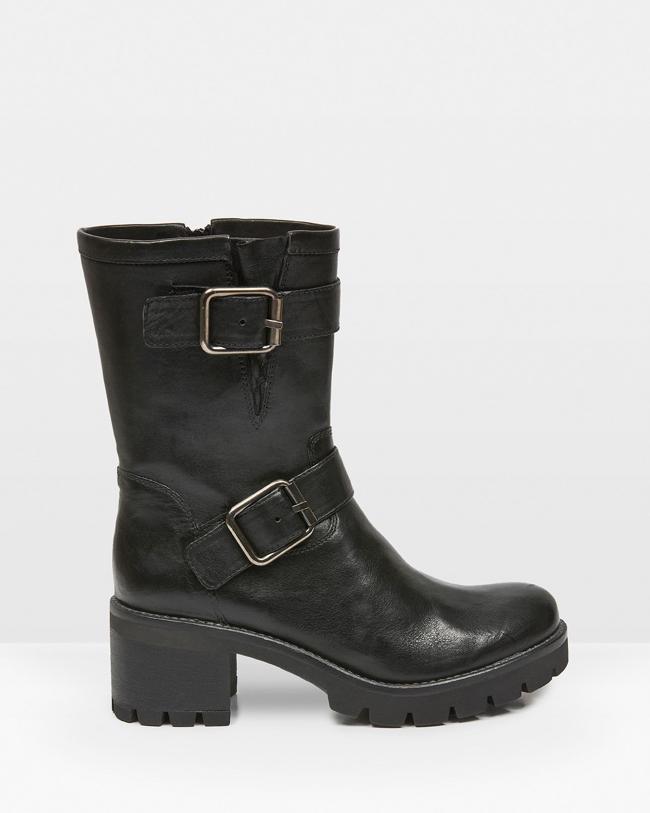 Block Heel Biker Boots