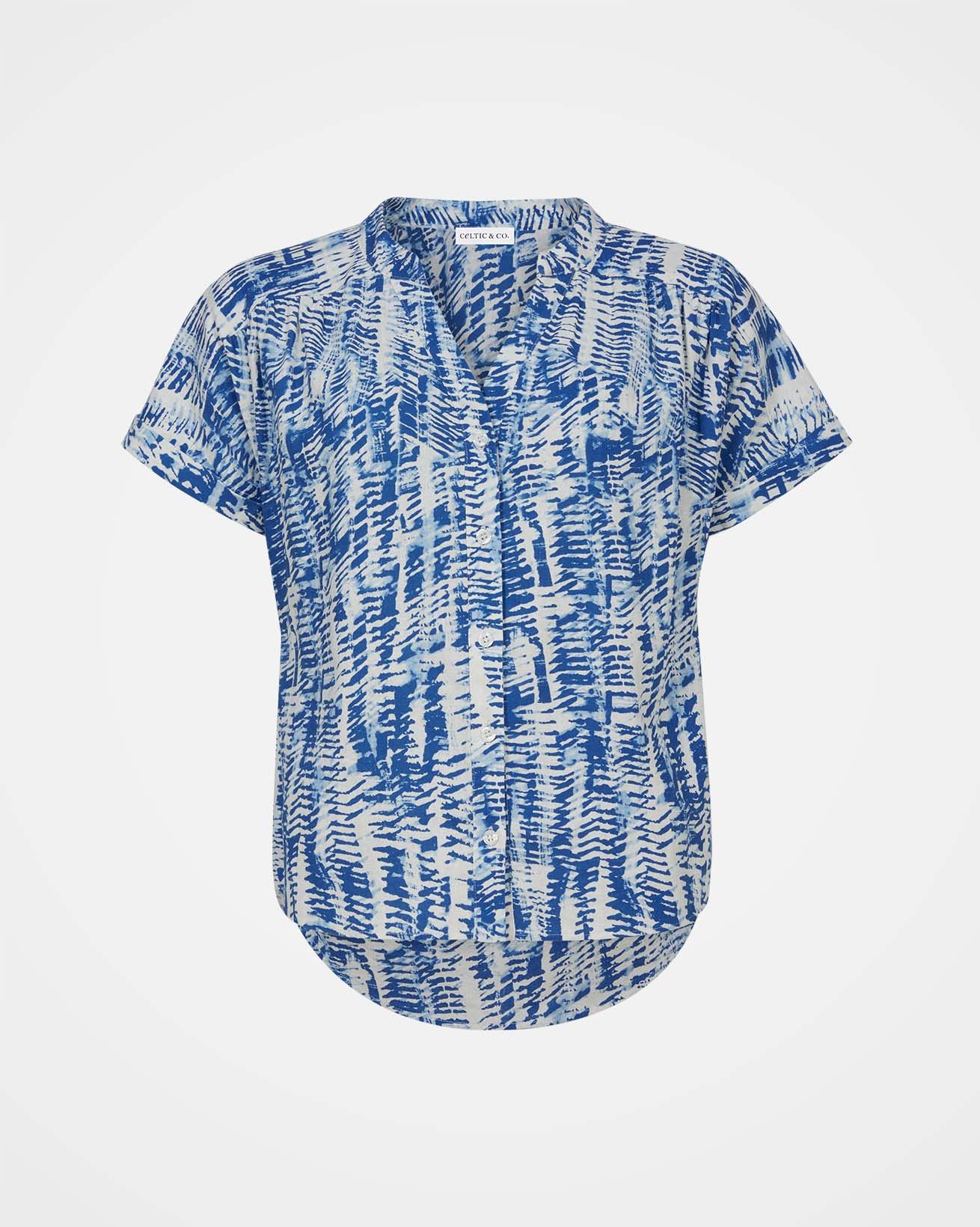 Linen Blend Button Through Blouse / Indigo Chevron / 18