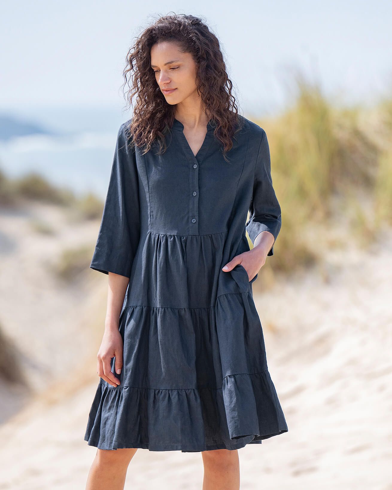 Linen Knee Length Swing Dress
