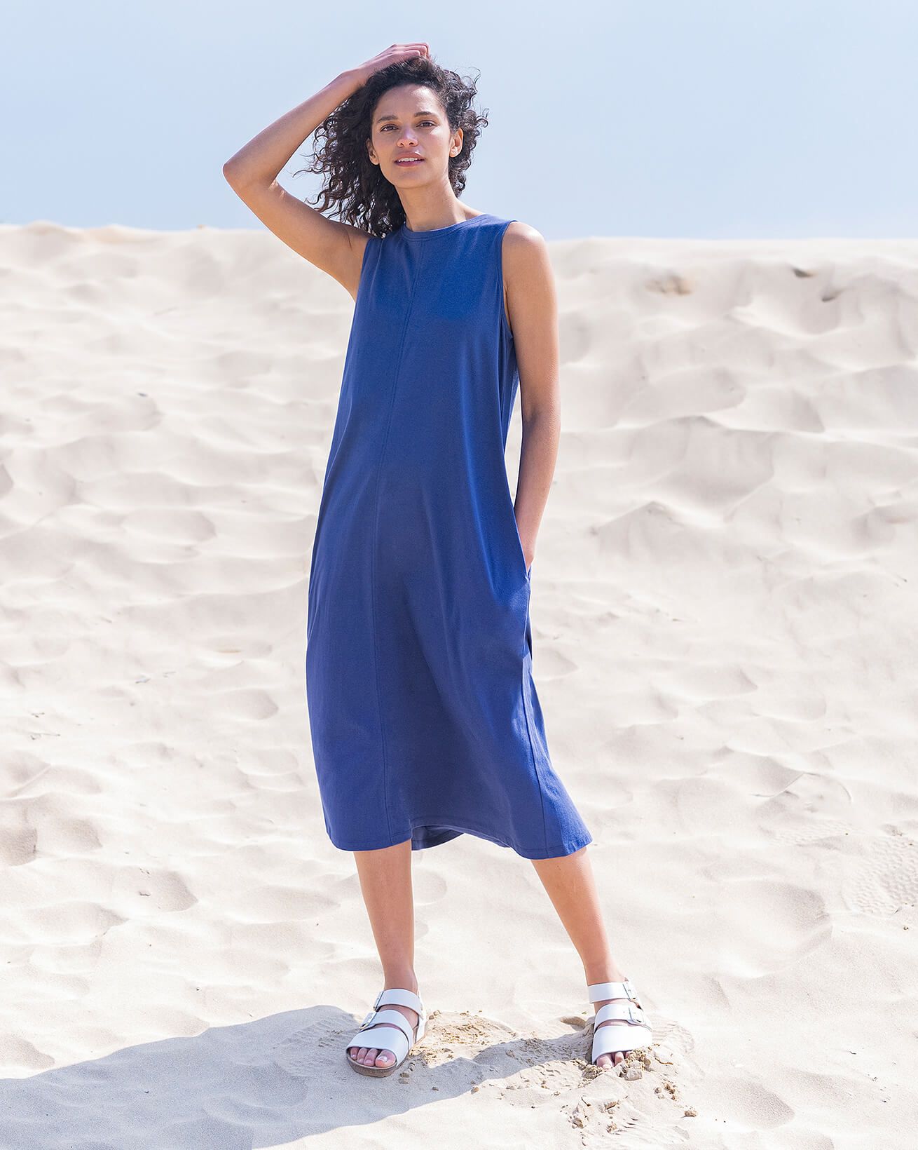 Organic Cotton Pleated Back Midi Dress