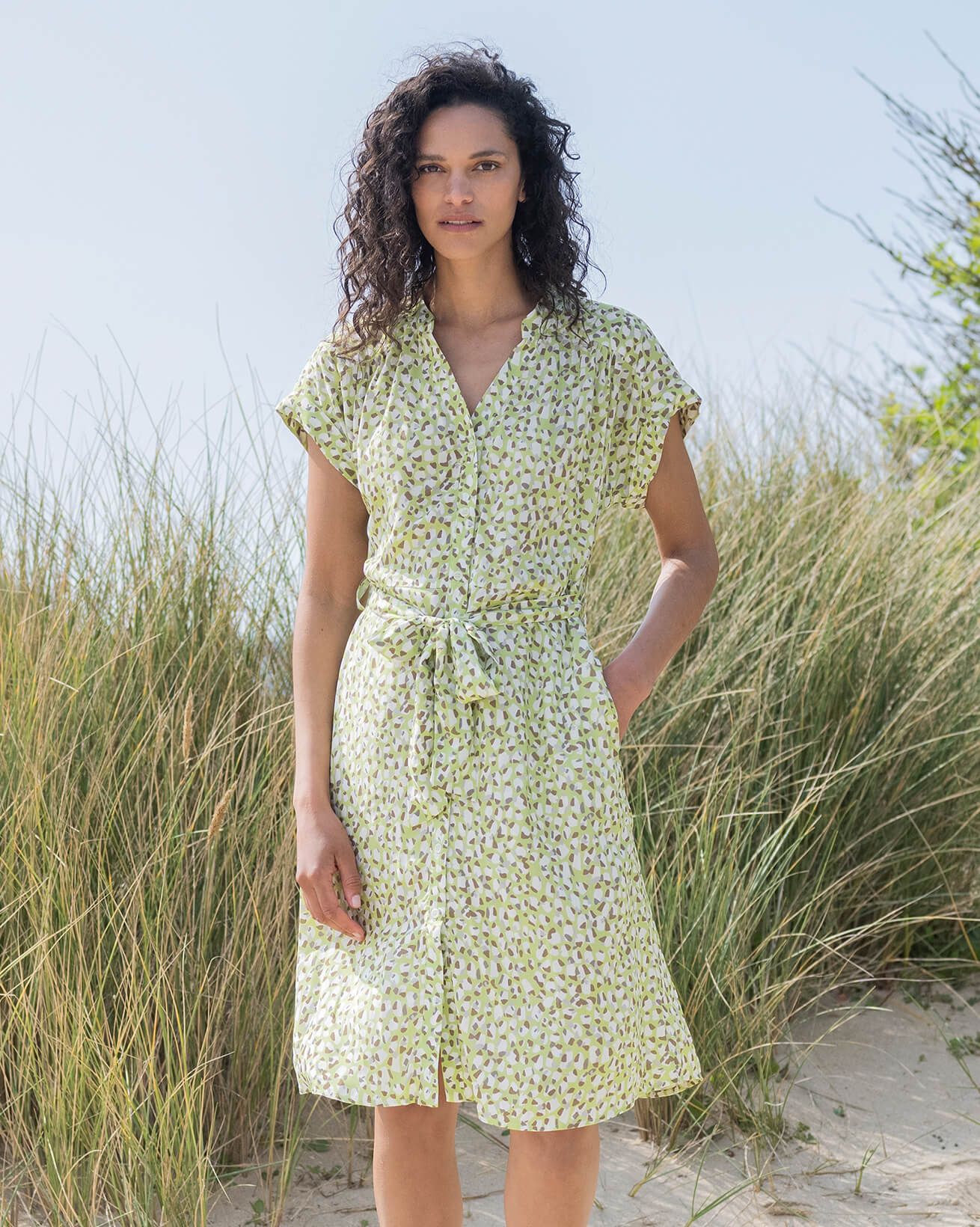 Button Through Knee Length Dress