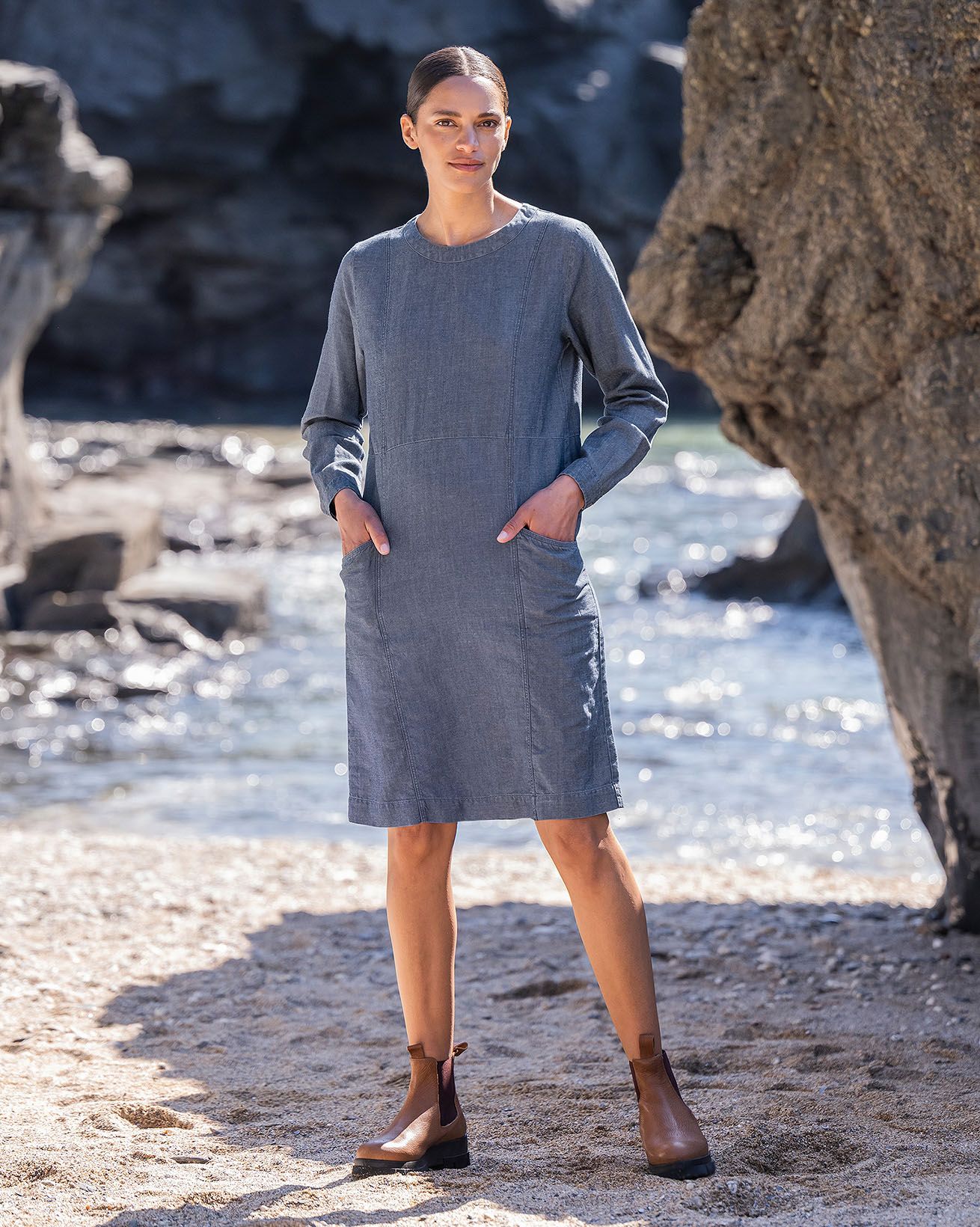 Twill Knee Length Shift Dress