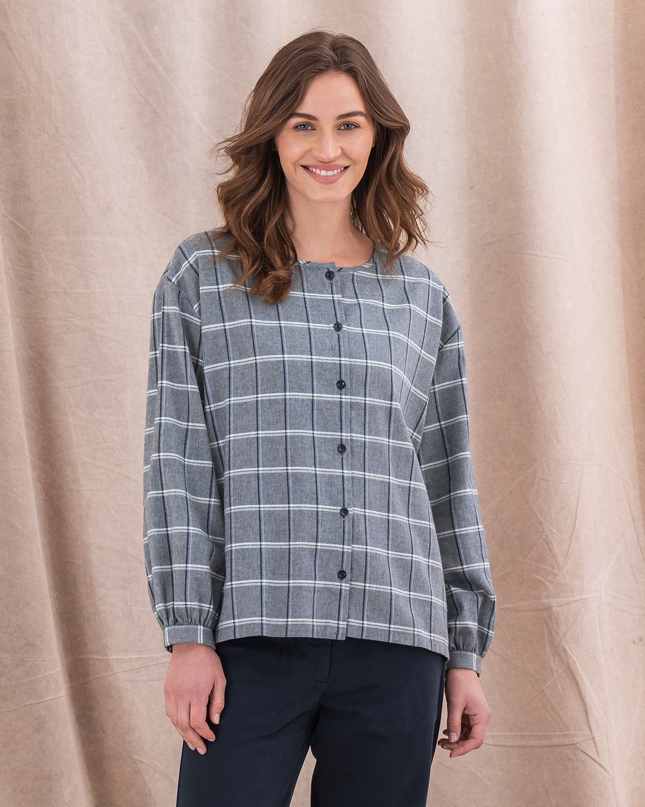 Check Button Through Blouse
