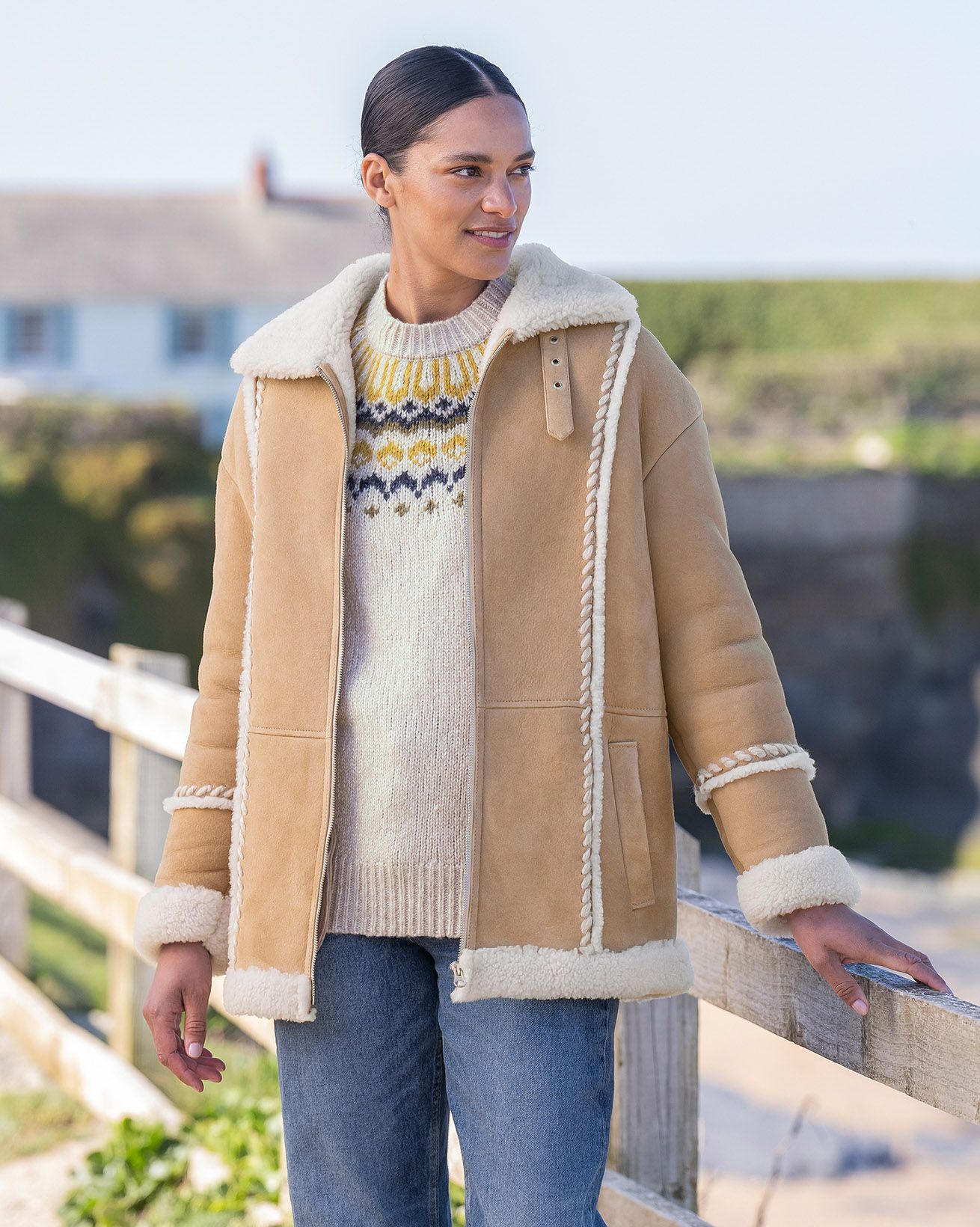 Stitch Detail Sheepskin Jacket