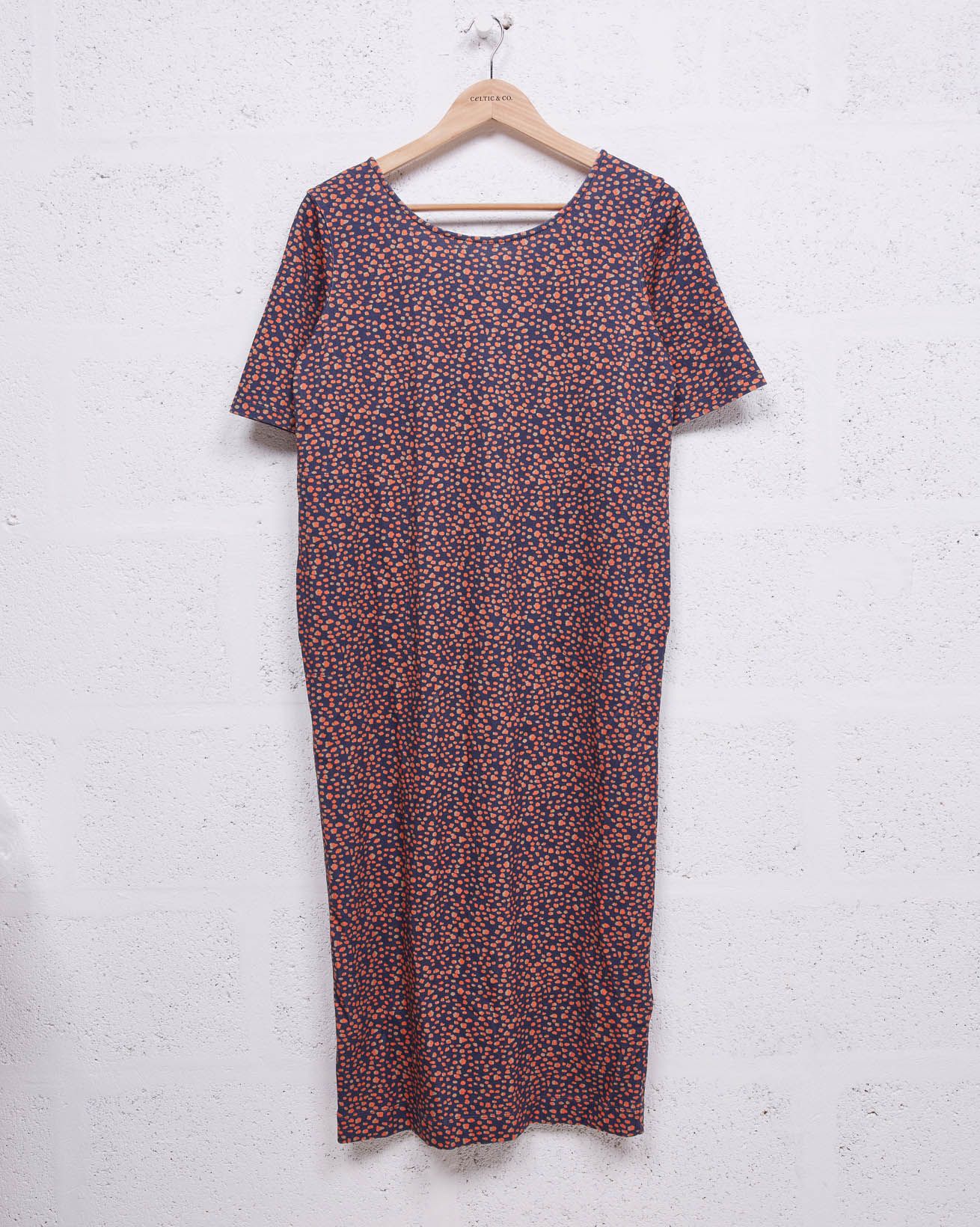 Organic Cotton Button Back Dress / Blue, Orange Speckle / 10