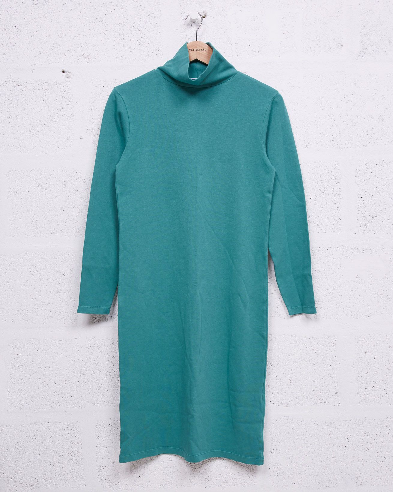 Organic Cotton Roll Neck Dress / Turquoise / 10