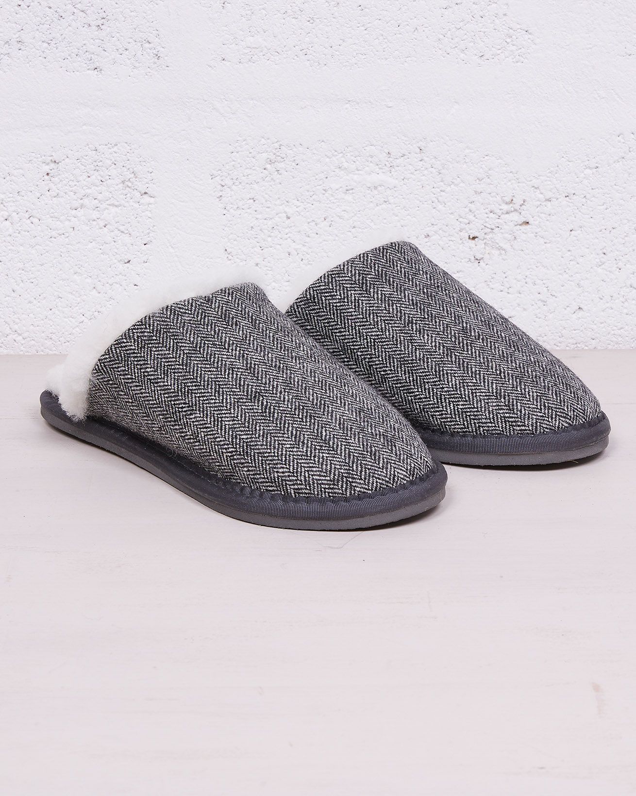 Wool Herringbone Mules / Black and White / UK 6