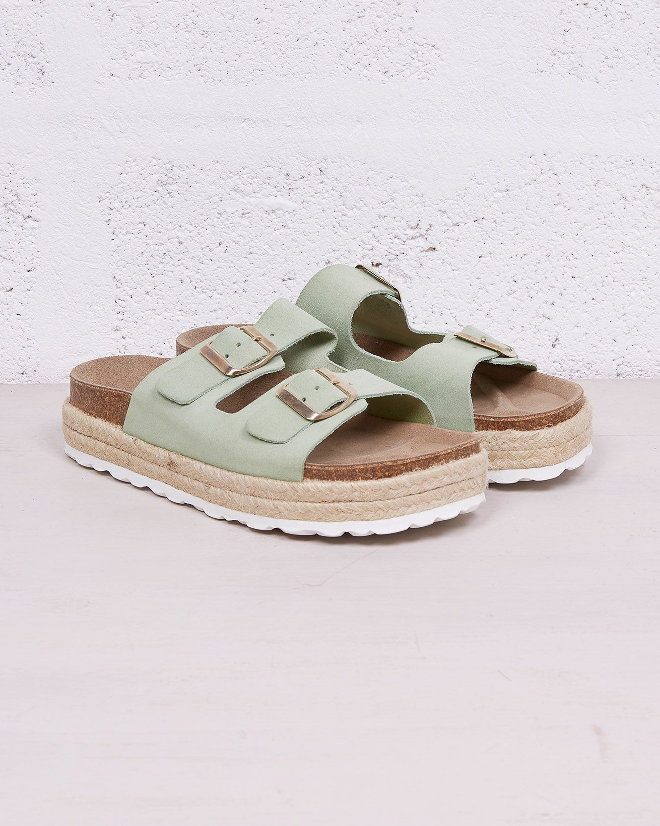 Double Buckle Sandals / Sage / 37