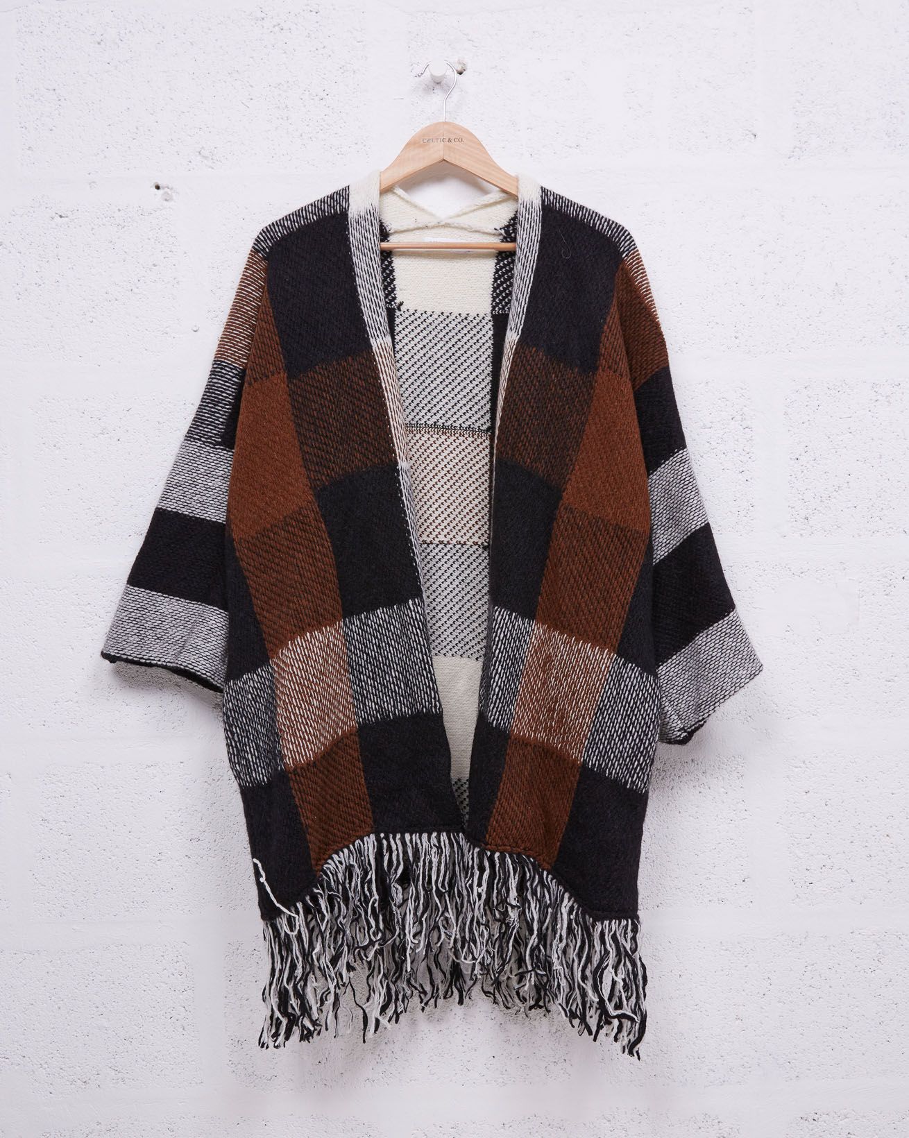 Tassled Cardigan/ Black/ White and Brown Check/ S