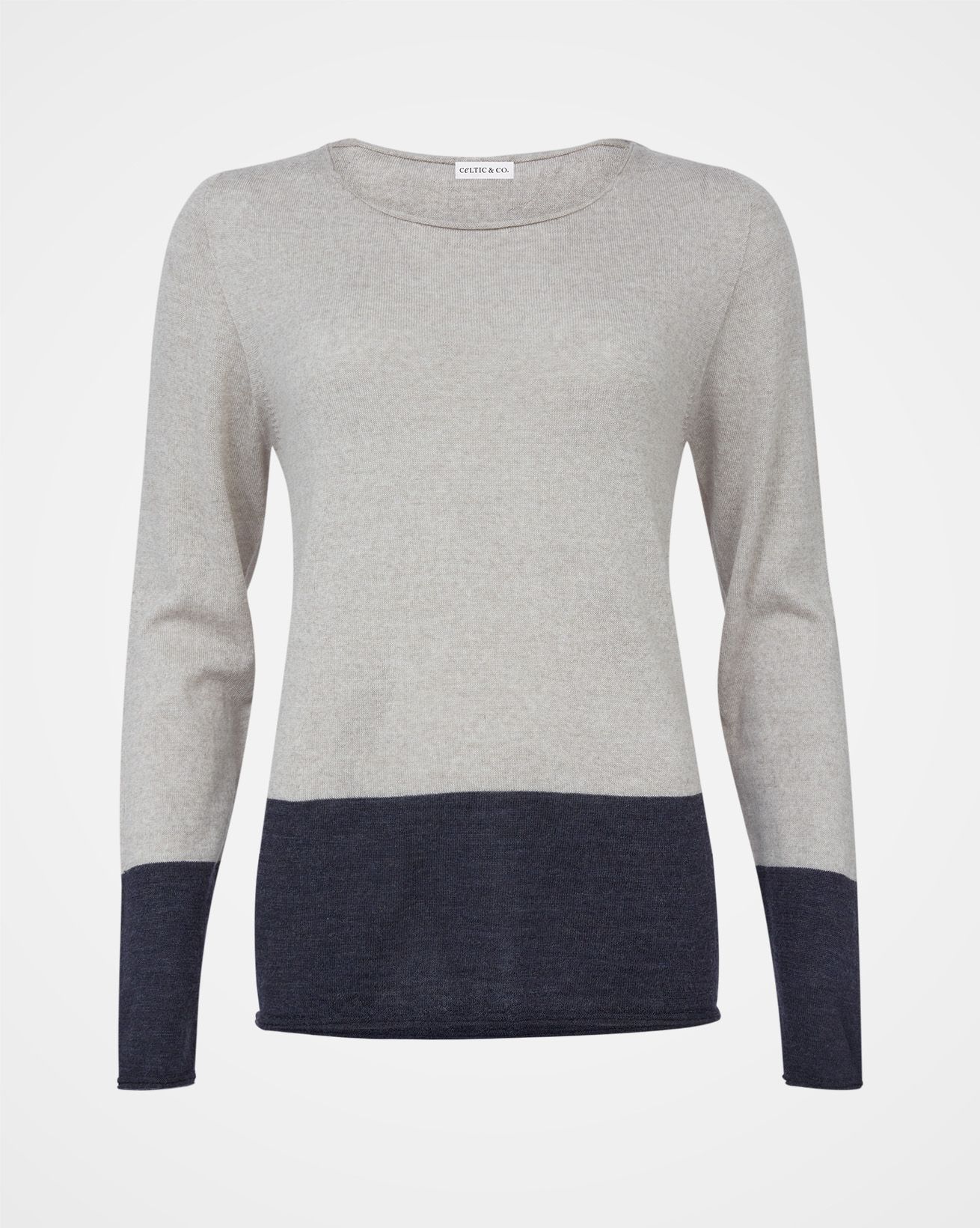 Fine Knit Merino Crew Neck / Indigo , Oatmeal / S